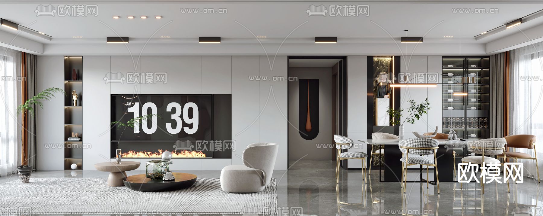 现代简约客餐厅3d模型下载（渲染图2）