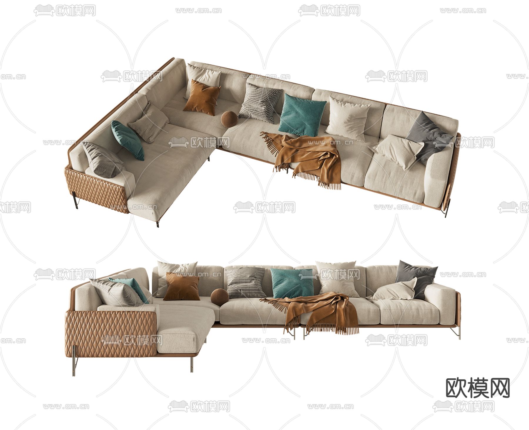 Minotti 现代米色转角沙发3d模型下载