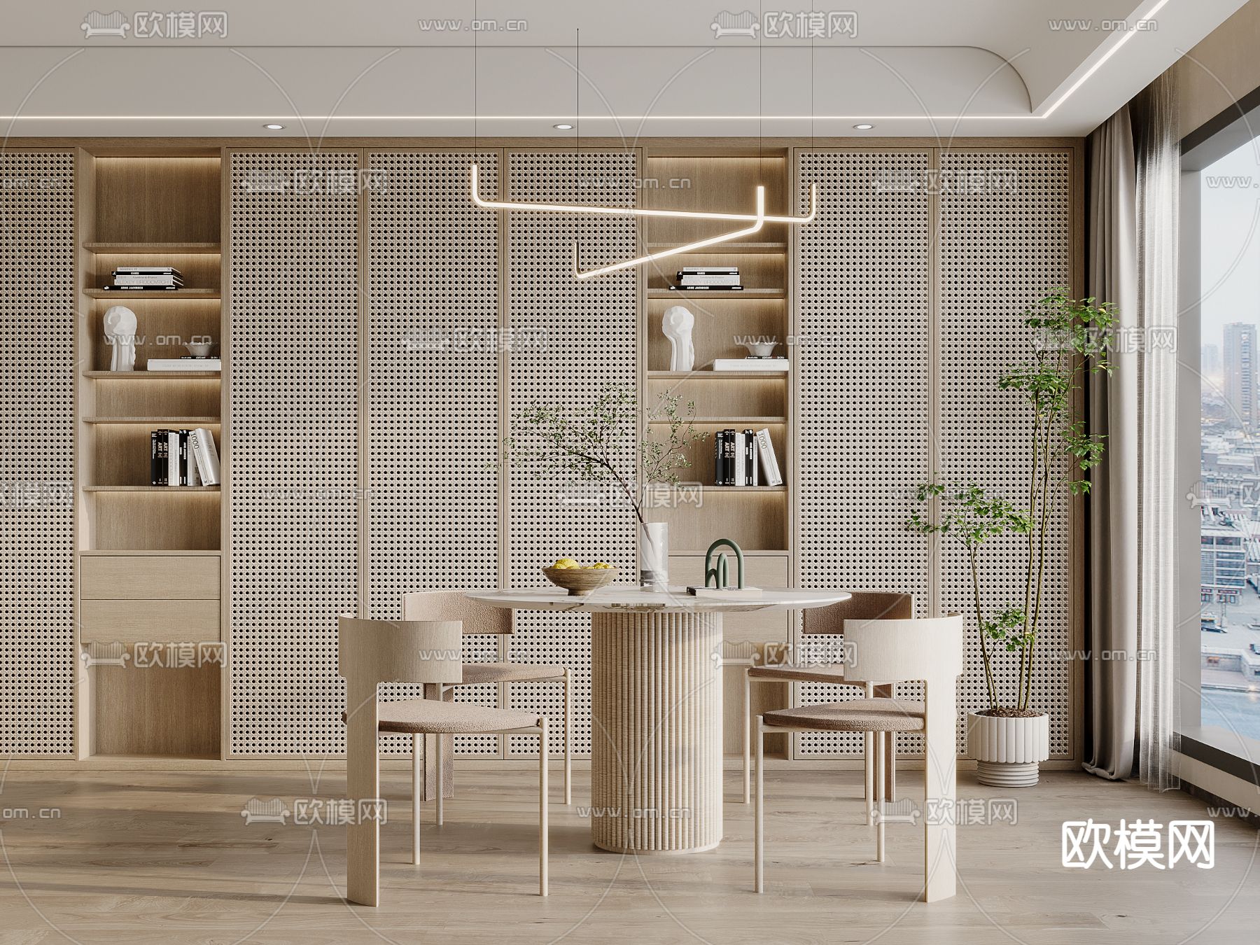 侘寂原木风餐厅3d模型下载_ID12097014_3dmax免费模型-欧模网