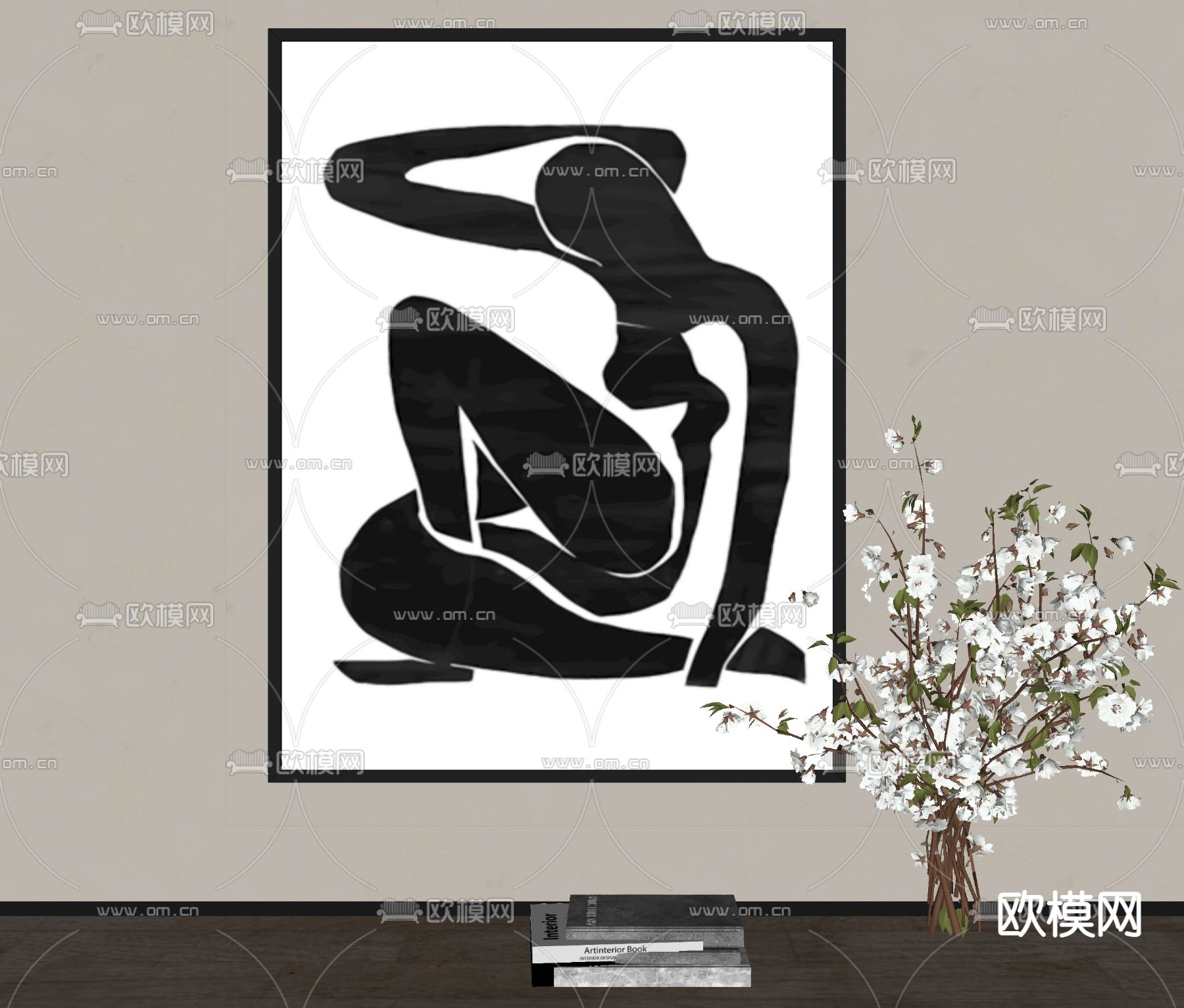 现代装饰画su模型下载（渲染图2）