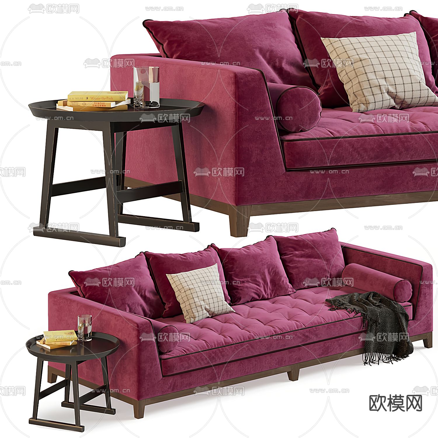 现代桃红多人沙发3d模型下载（渲染图1）