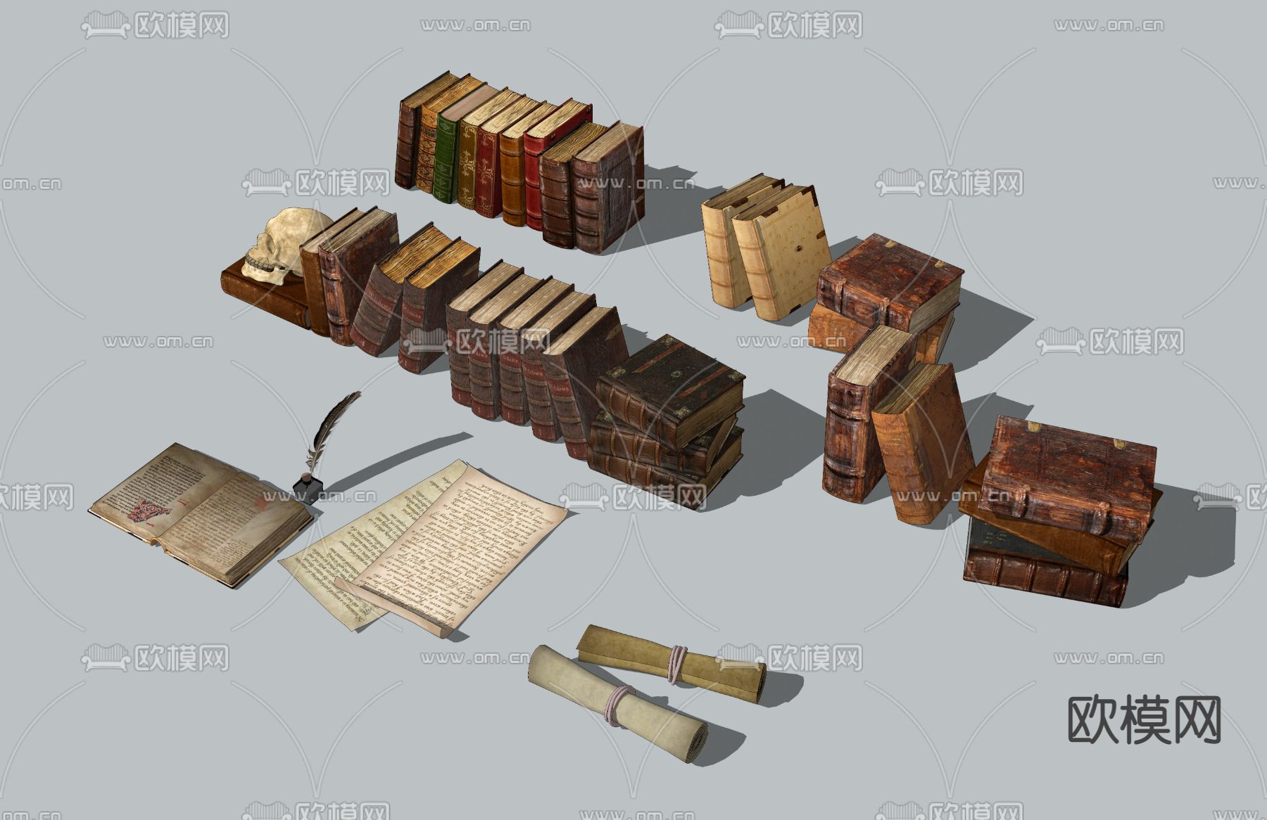 中古风羊毛卷旧书书籍su模型下载（渲染图2）