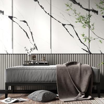  现代灰色床尾凳脚踏su模型 