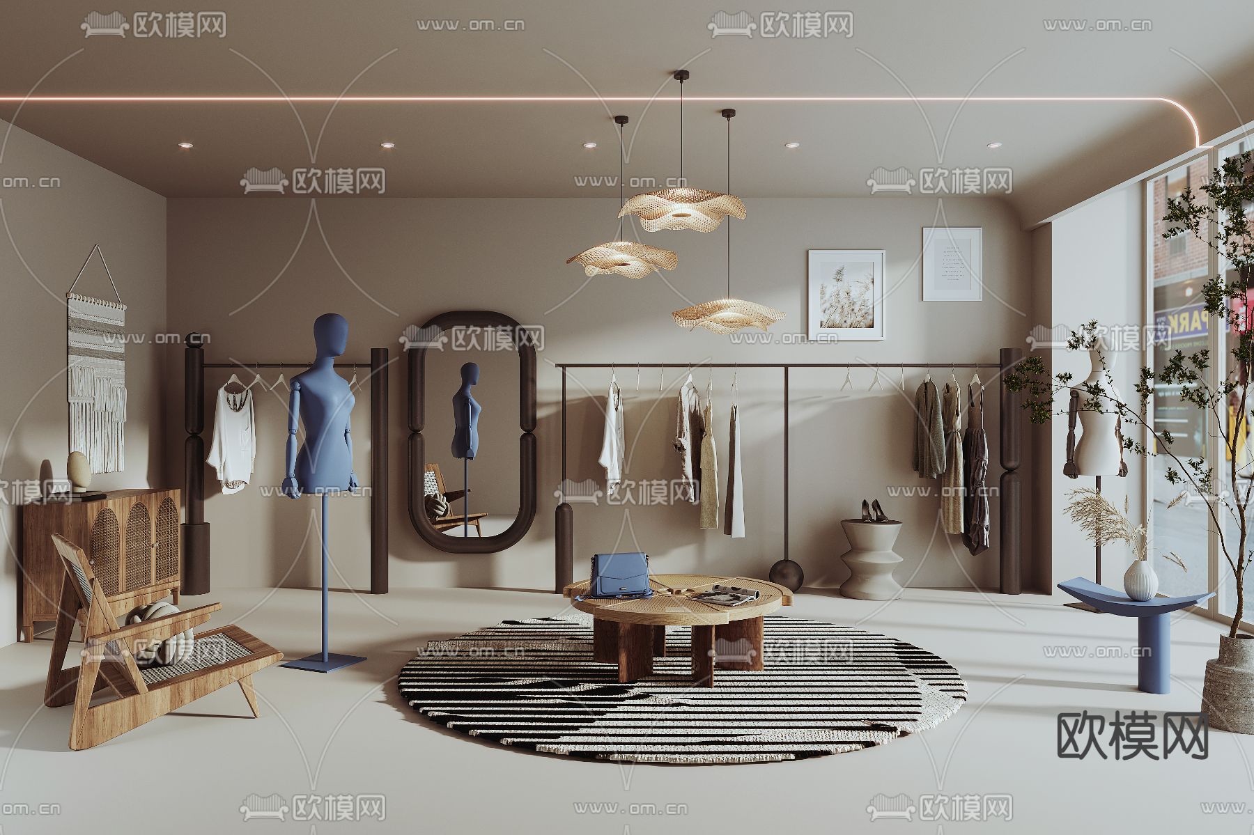 现代服装店su模型下载（渲染图1）