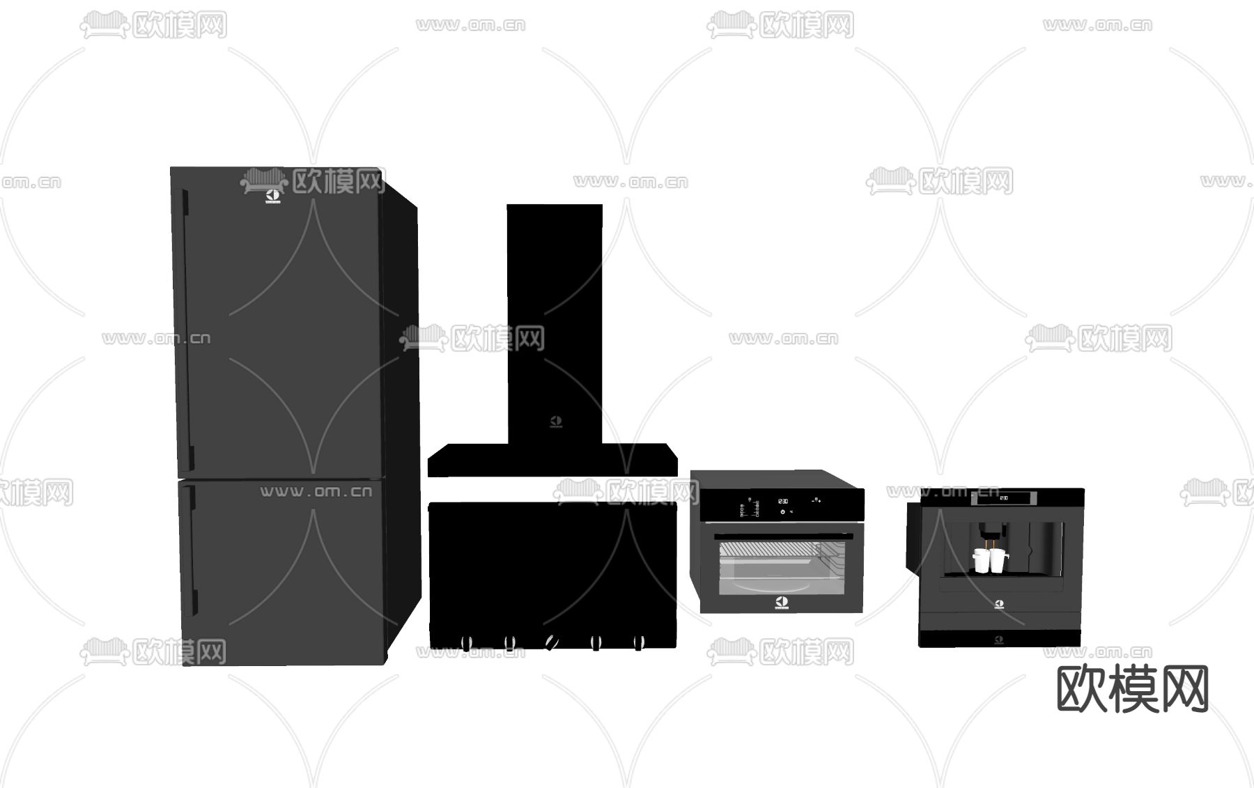 现代冰箱烤箱油烟机su模型下载（渲染图2）
