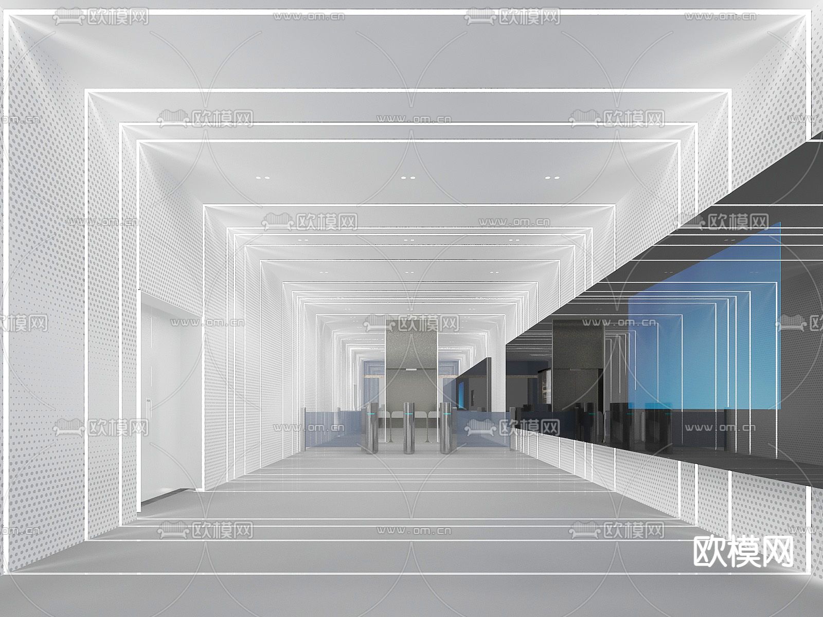 现代办公室公共过道su模型下载（渲染图1）