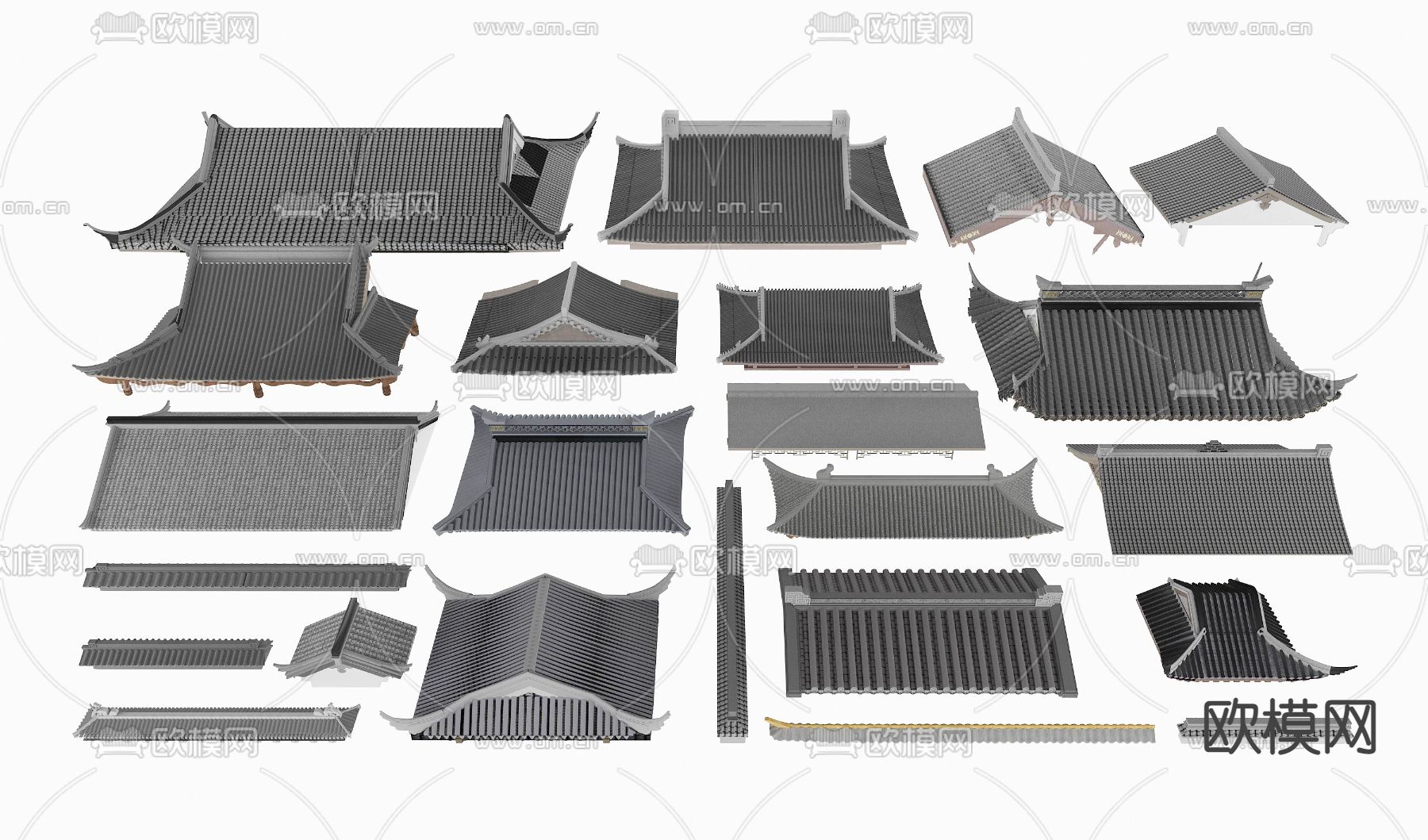 中式瓦片屋檐门头3d模型下载