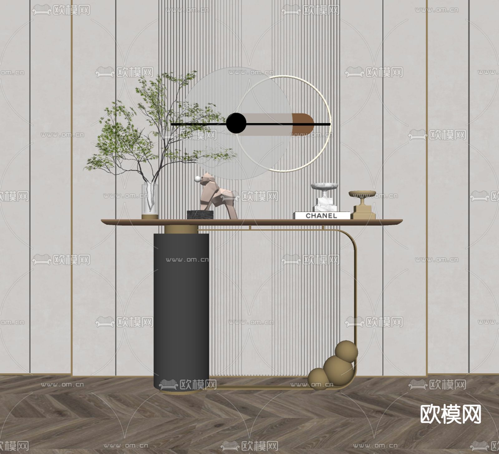 现代轻奢端景条案su模型