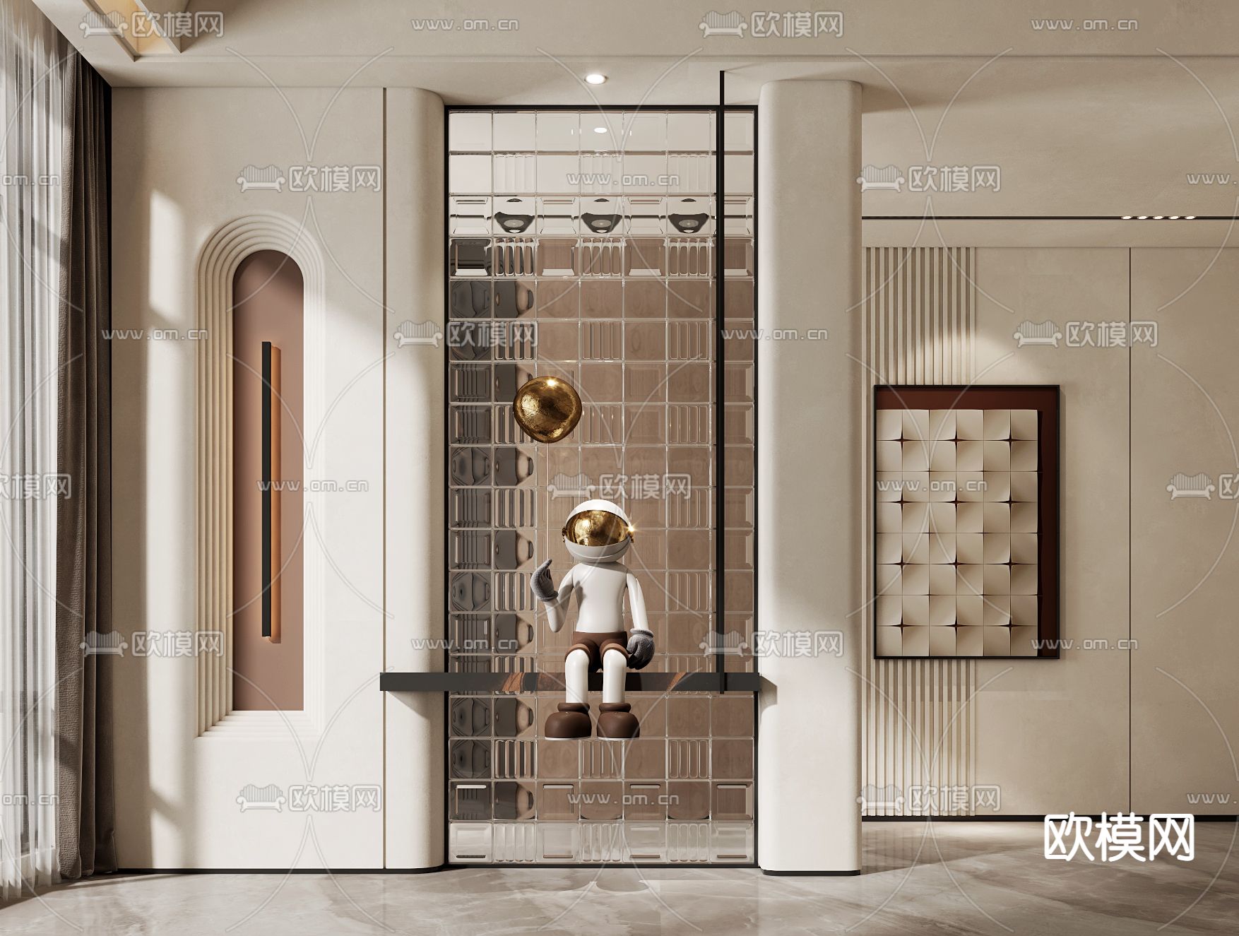 侘寂玻璃屏风隔断3d模型下载（渲染图2）