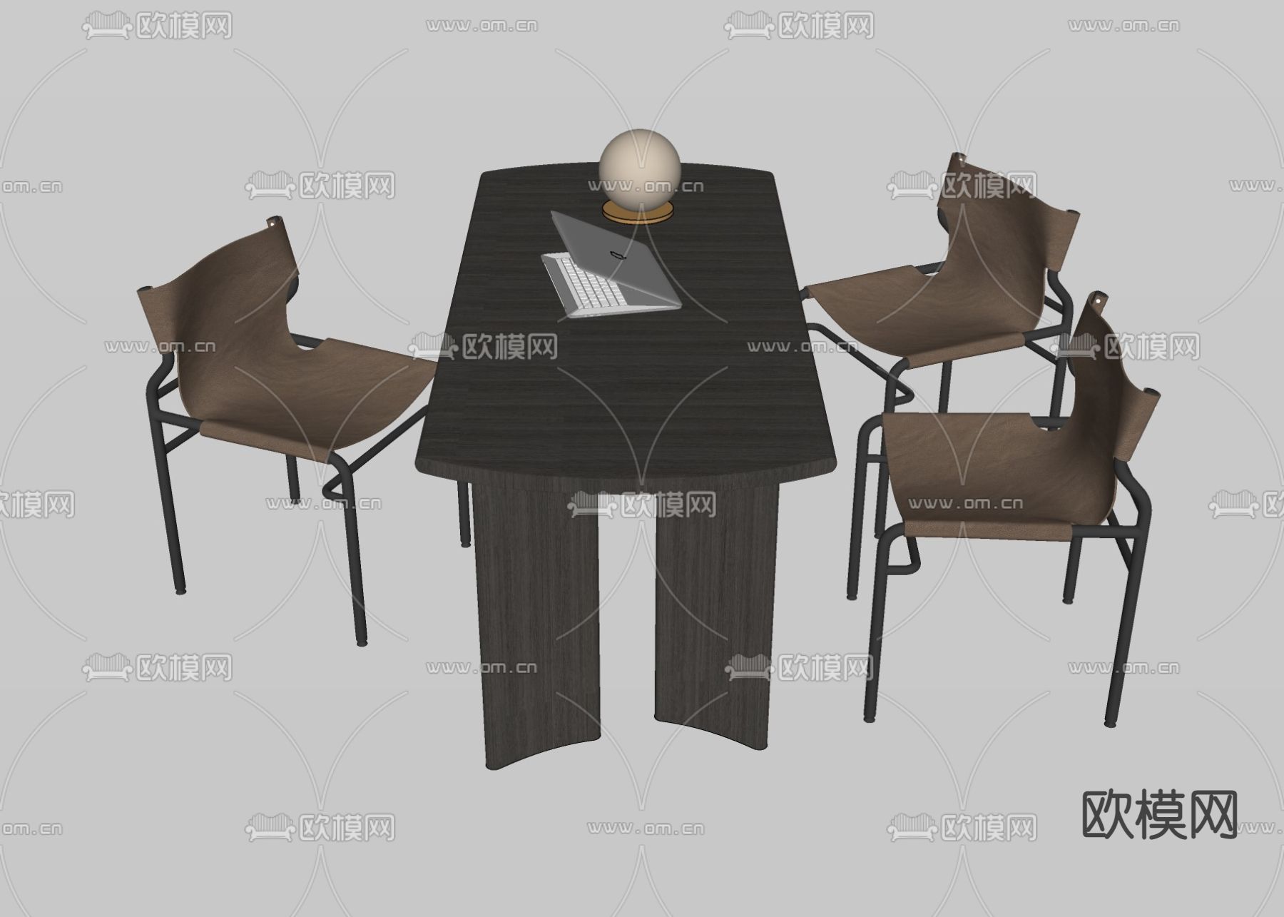现代实木书桌椅su模型下载（渲染图2）