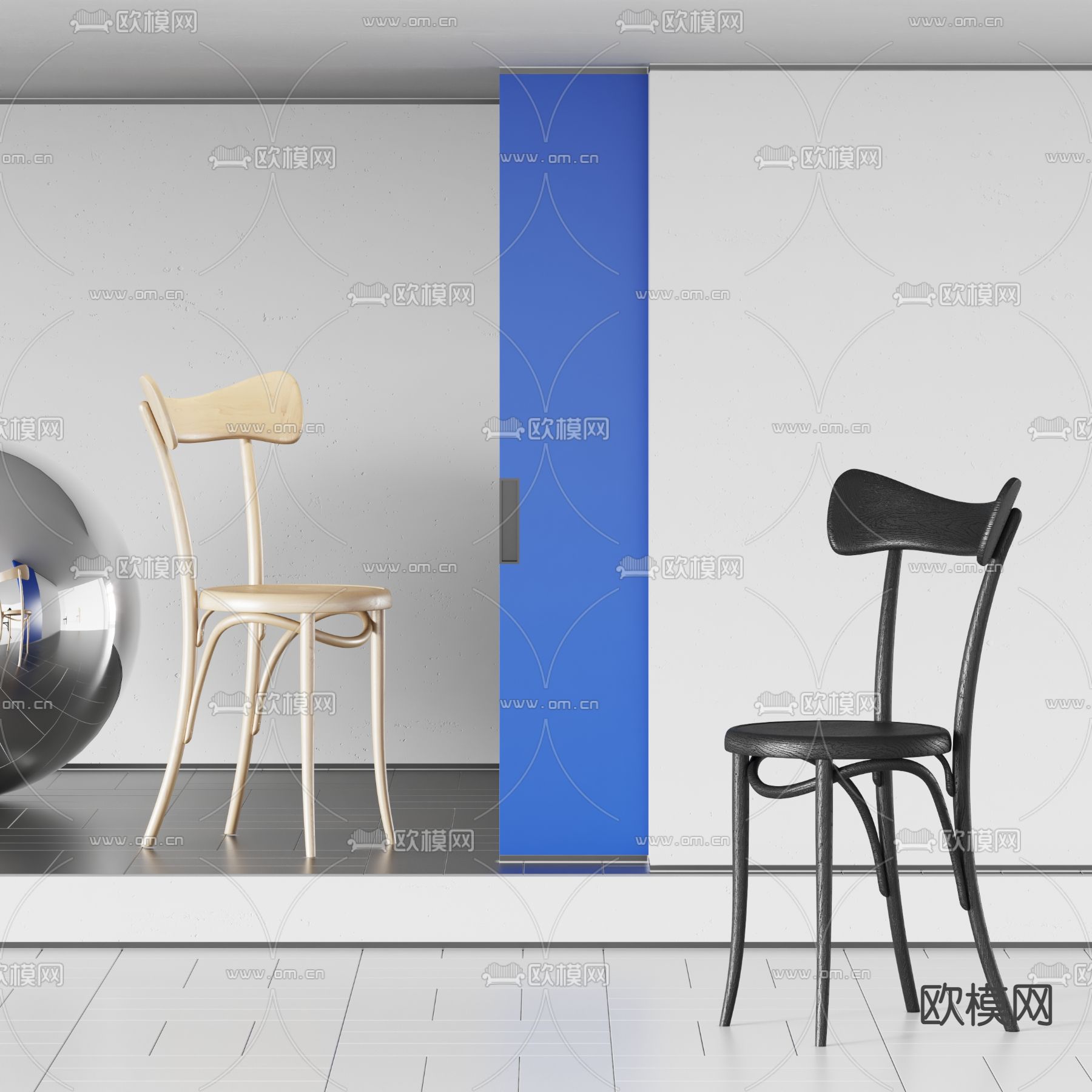 现代圆形靠背椅子su模型下载（渲染图1）