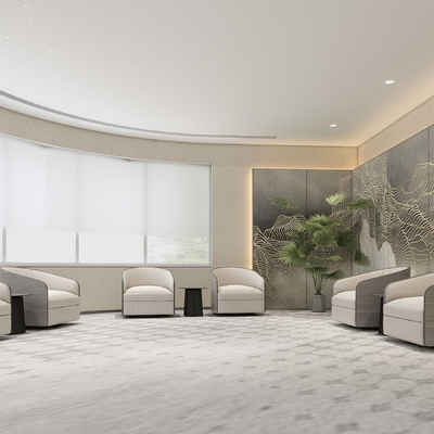  新中式会客室接待室su模型 