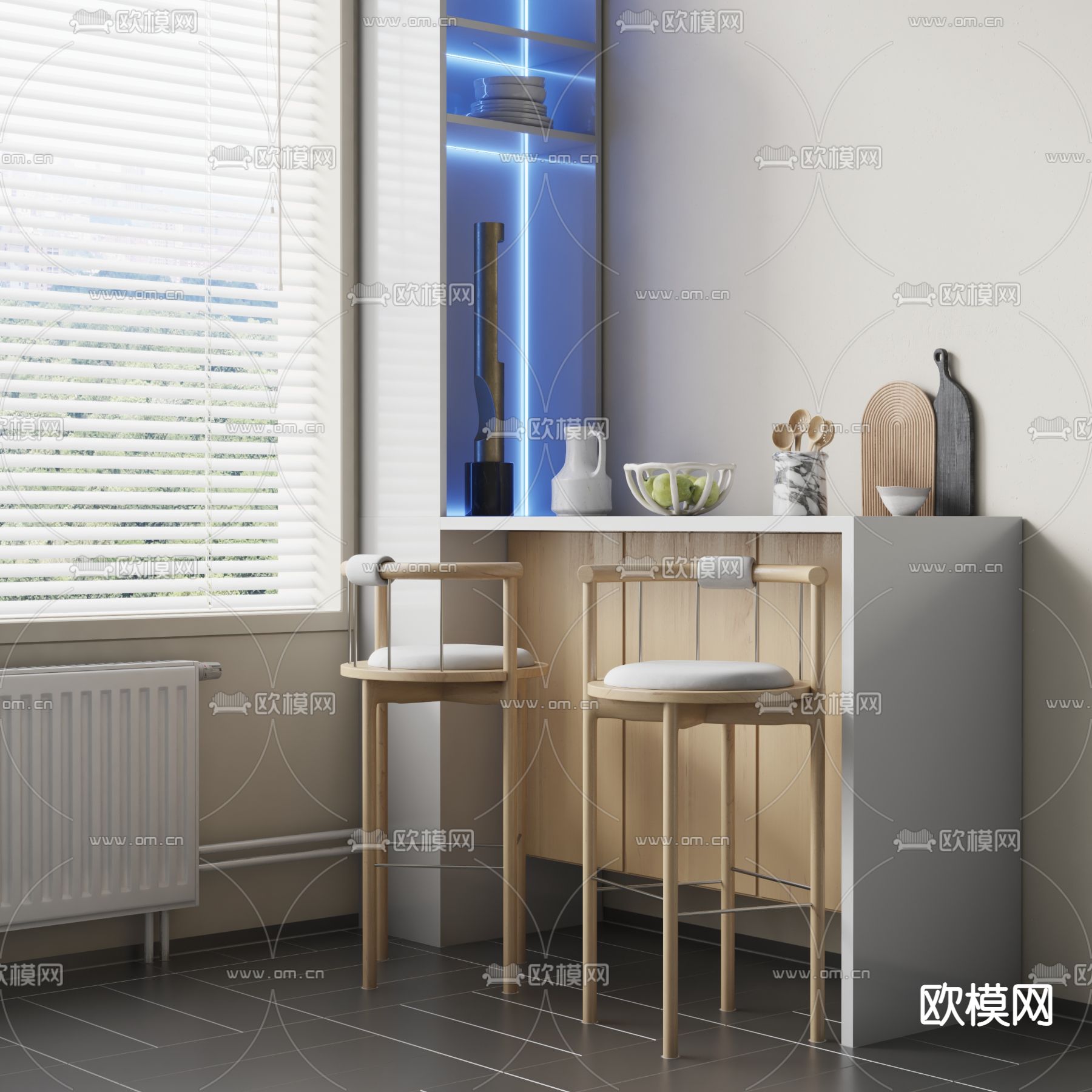 现代吧台吧椅3d模型下载