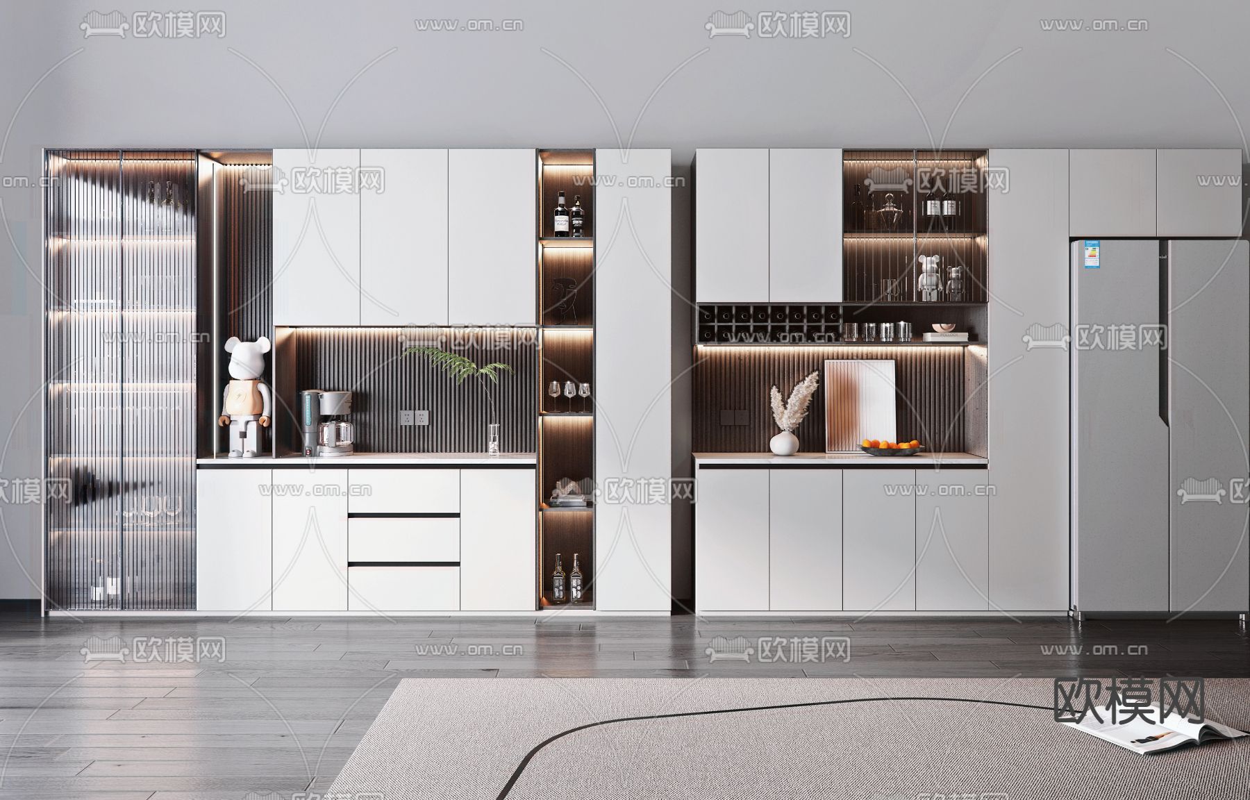 现代轻奢酒柜su模型下载（渲染图1）