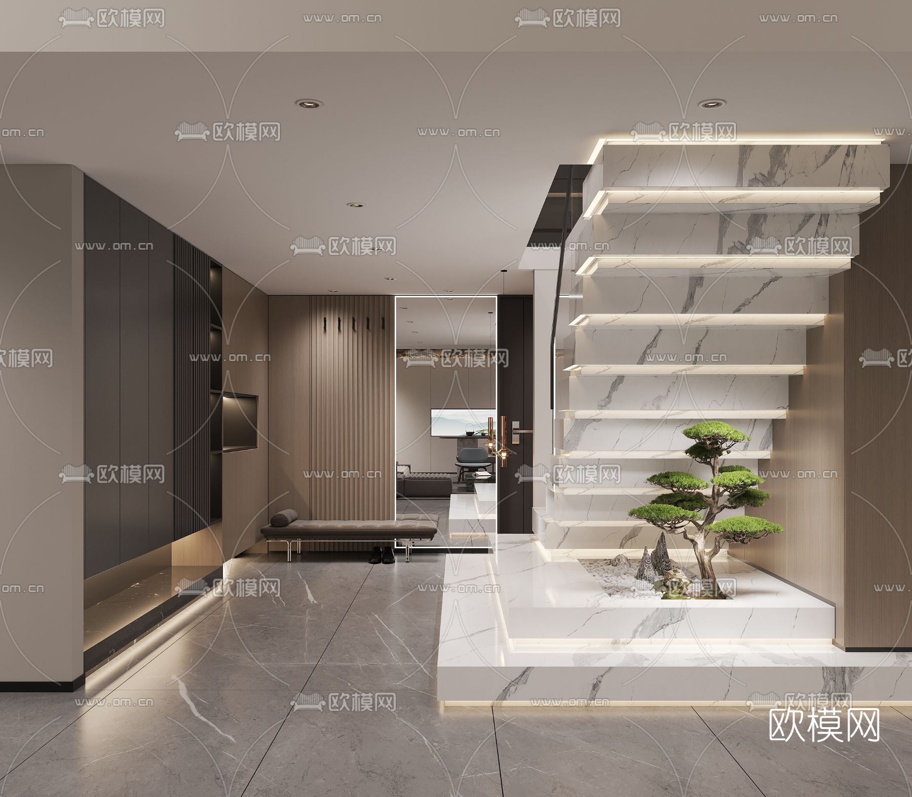 现代别墅客厅餐厅3d模型下载（渲染图6）