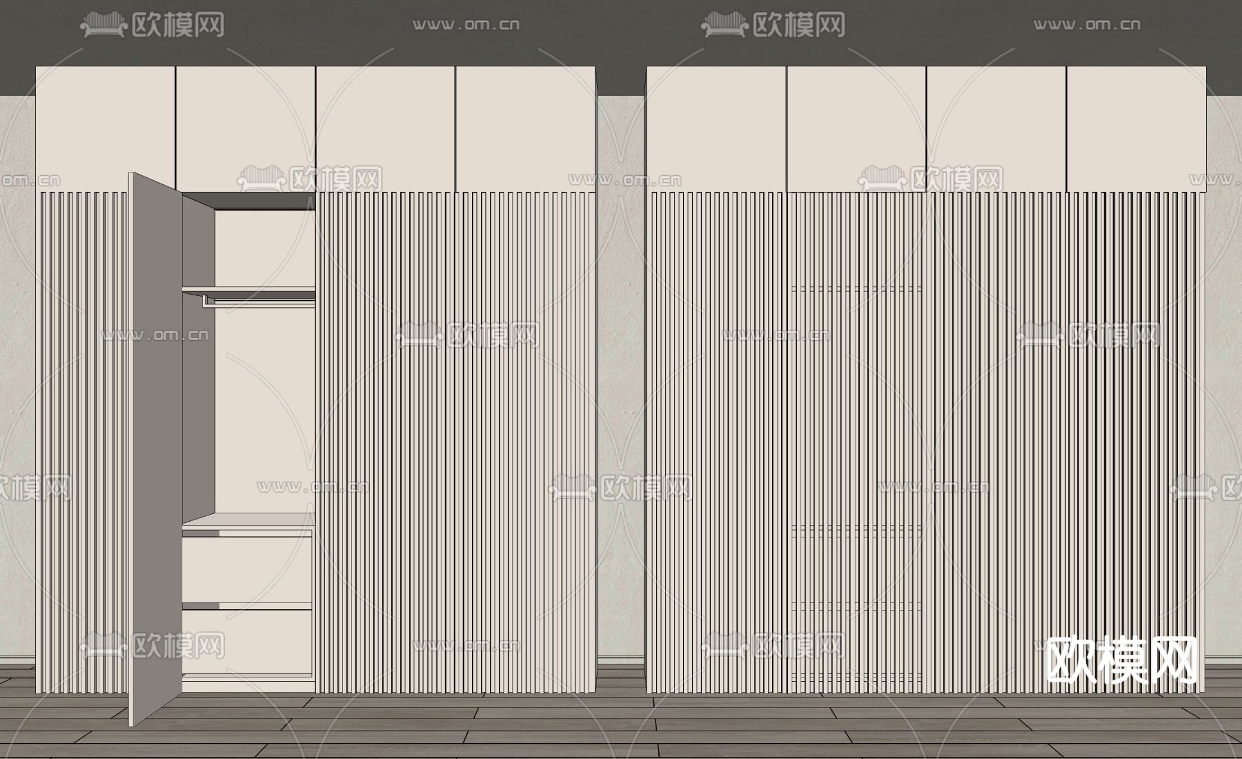 奶油风栅格板衣柜su模型下载（渲染图2）