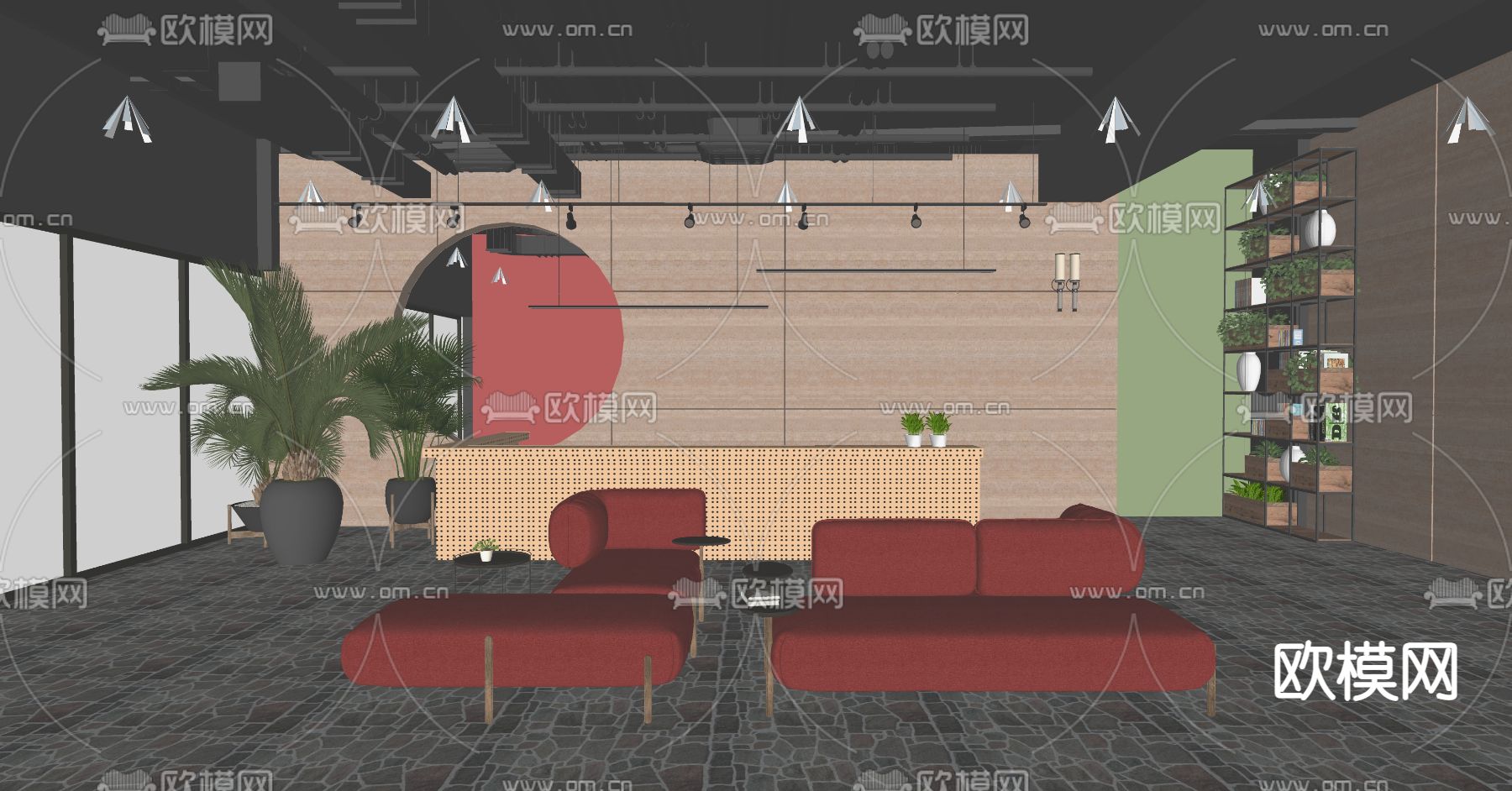 现代办公室前台接待区su模型