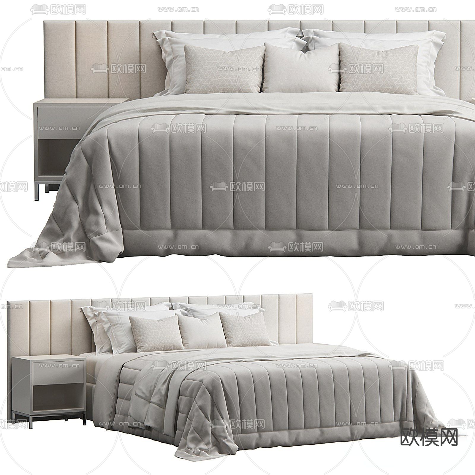 Pertica 现代白色双人床3d模型下载（渲染图2）