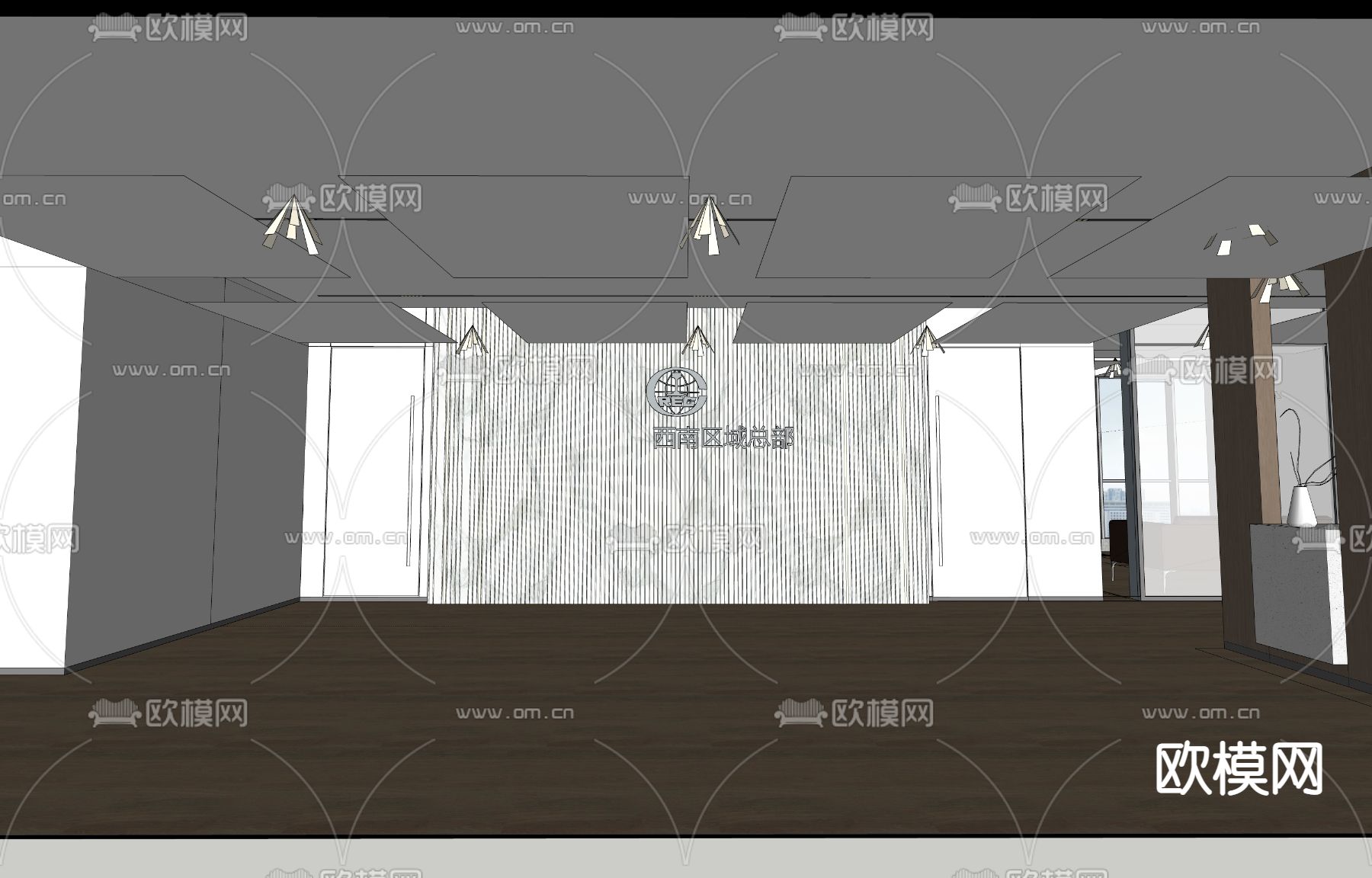 现代公司前台接待su模型下载（渲染图2）