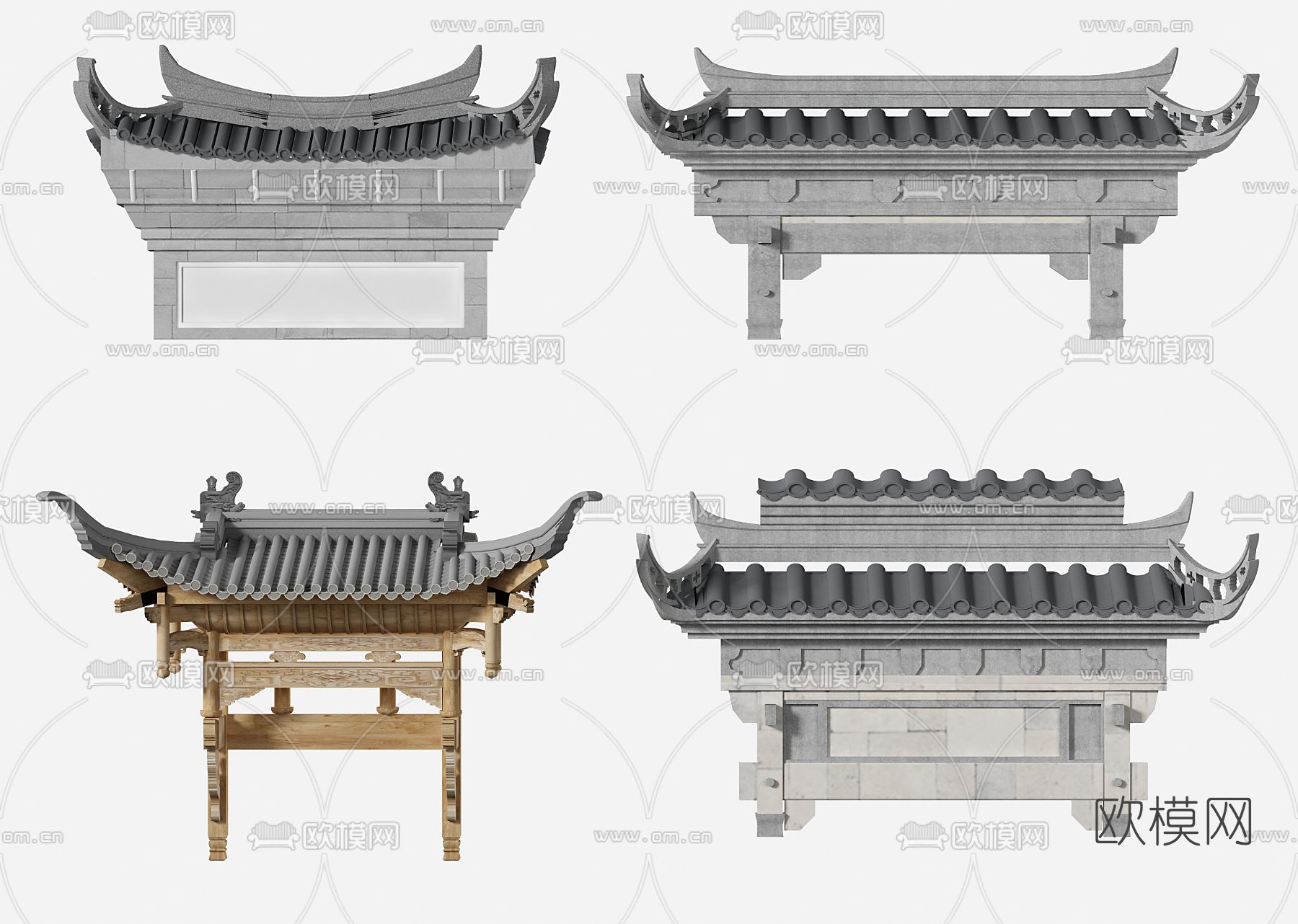 新中式屋檐建筑构件3d模型下载