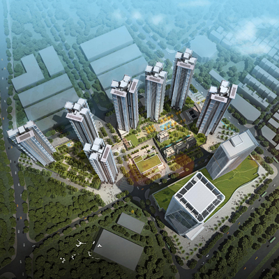  现代高层住宅小区建筑外观鸟瞰su模型 