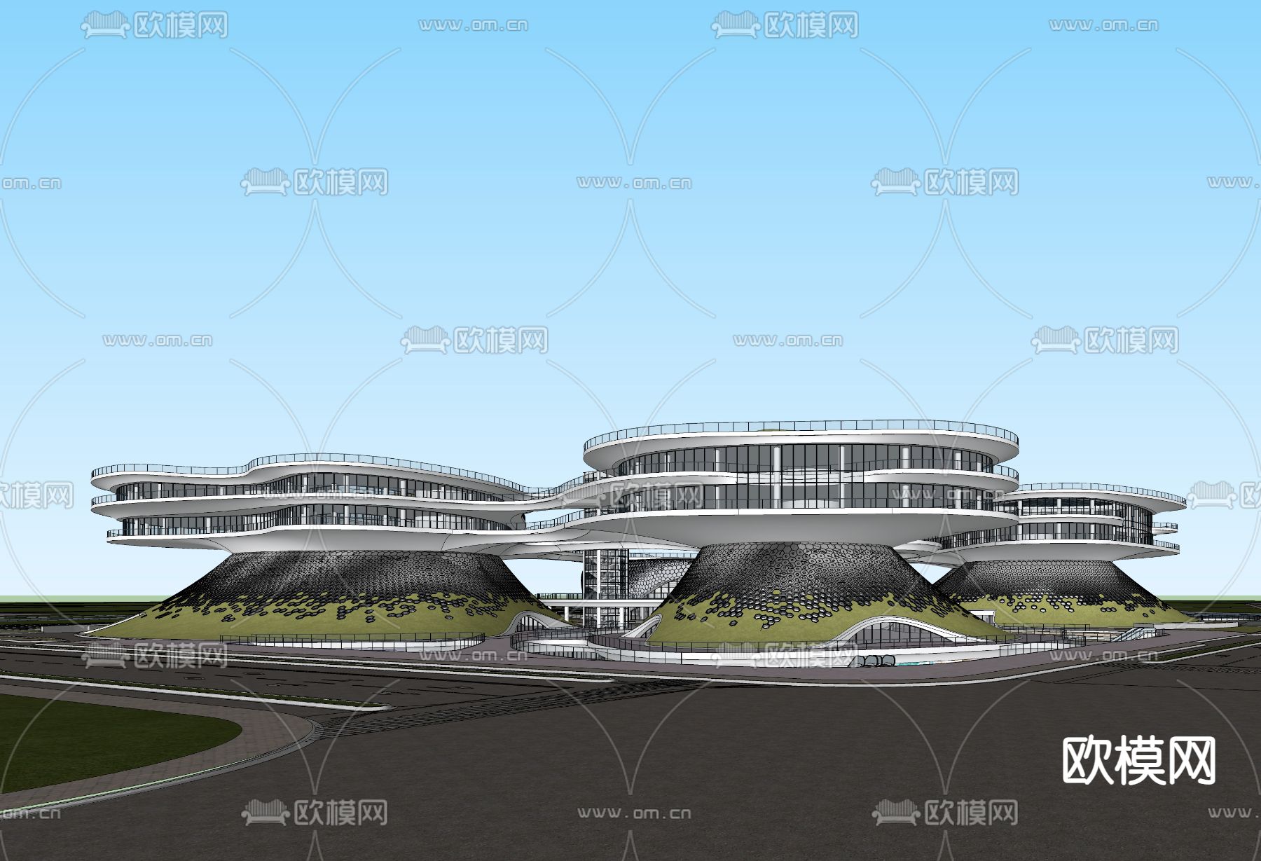 现代城市文化中心鸟瞰su模型下载（渲染图3）