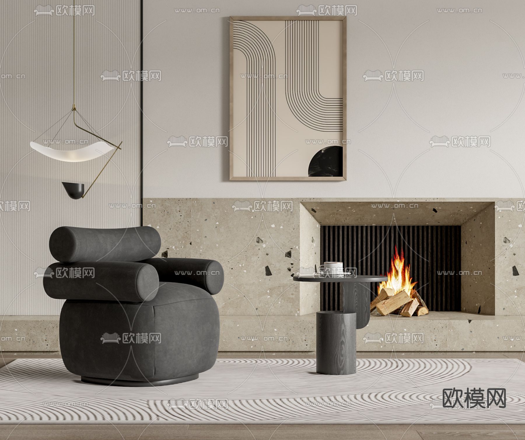 现代黑色休闲沙发su模型下载（渲染图2）