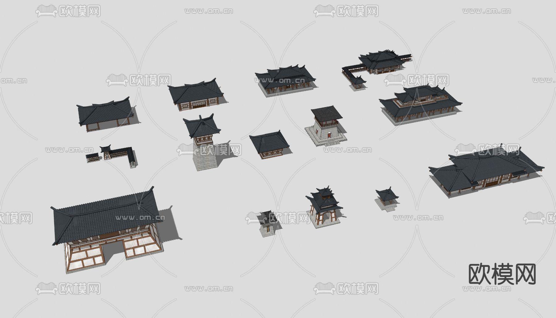 中式古建筑门楼鼓楼su模型下载（渲染图2）