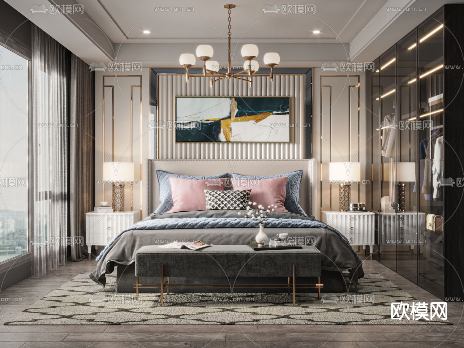 现代卧室主人房3d模型下载