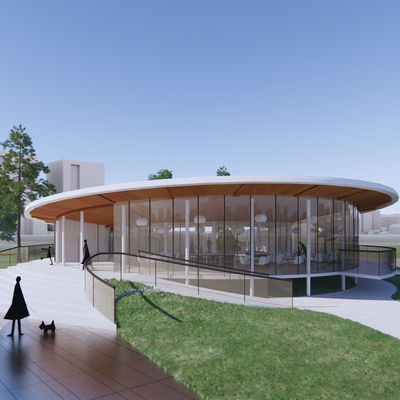  现代圆形咖啡屋小型餐吧su模型 