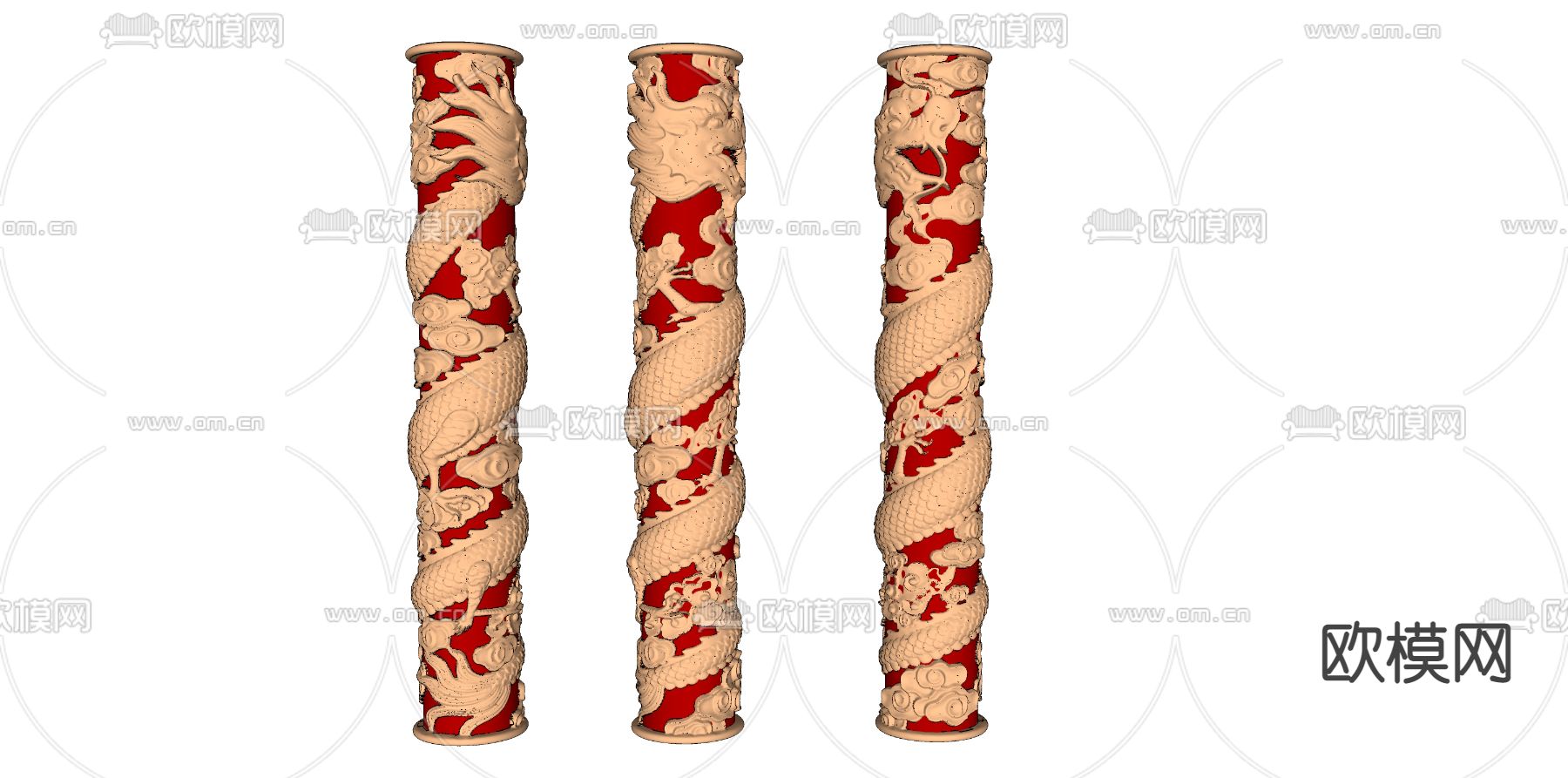 中式金龙柱su模型下载（渲染图2）