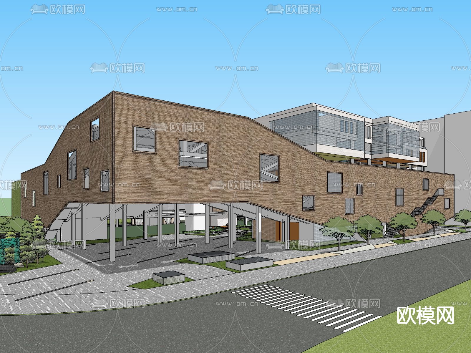 现代科技文化馆产业园鸟瞰su模型下载（渲染图3）