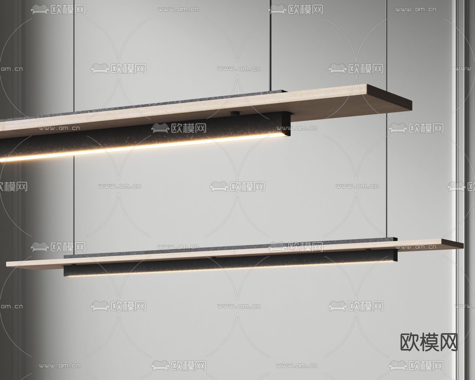 现代长条形吊灯su模型下载（渲染图1）