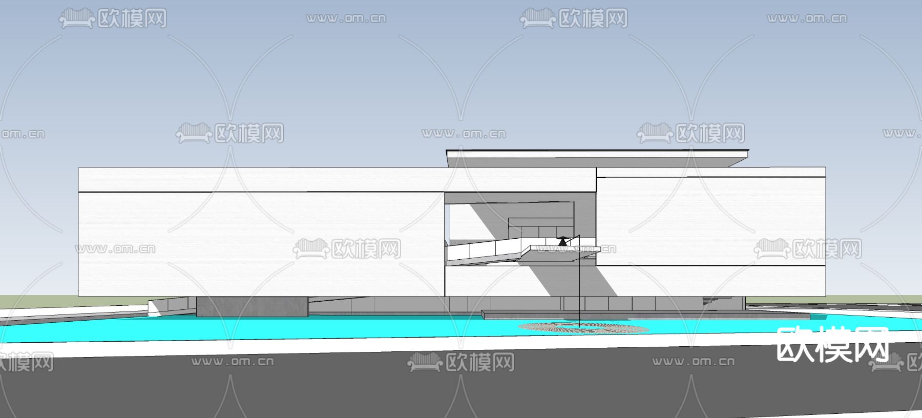 现代极简售楼处建筑外观su模型