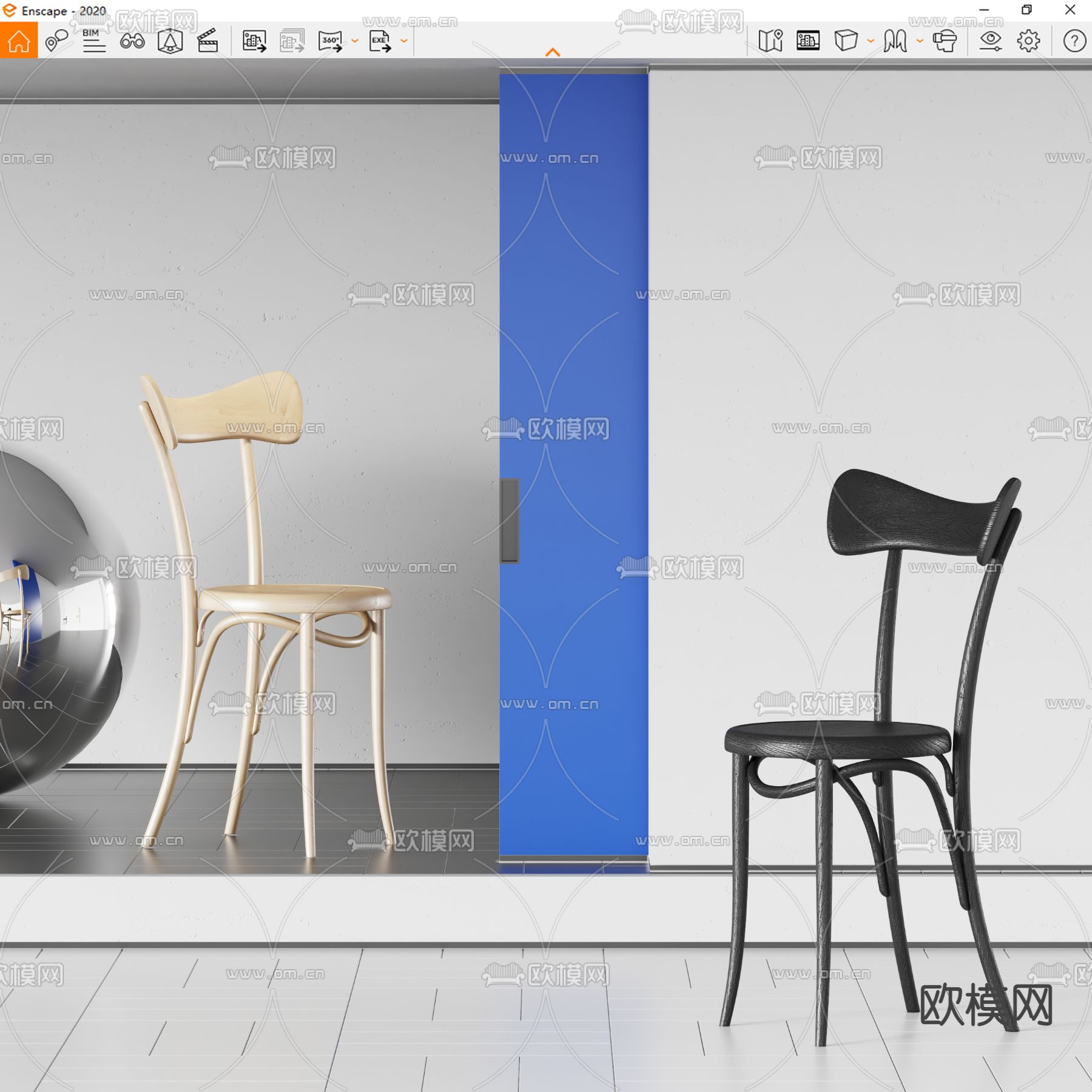 现代圆形靠背椅子su模型下载（渲染图3）