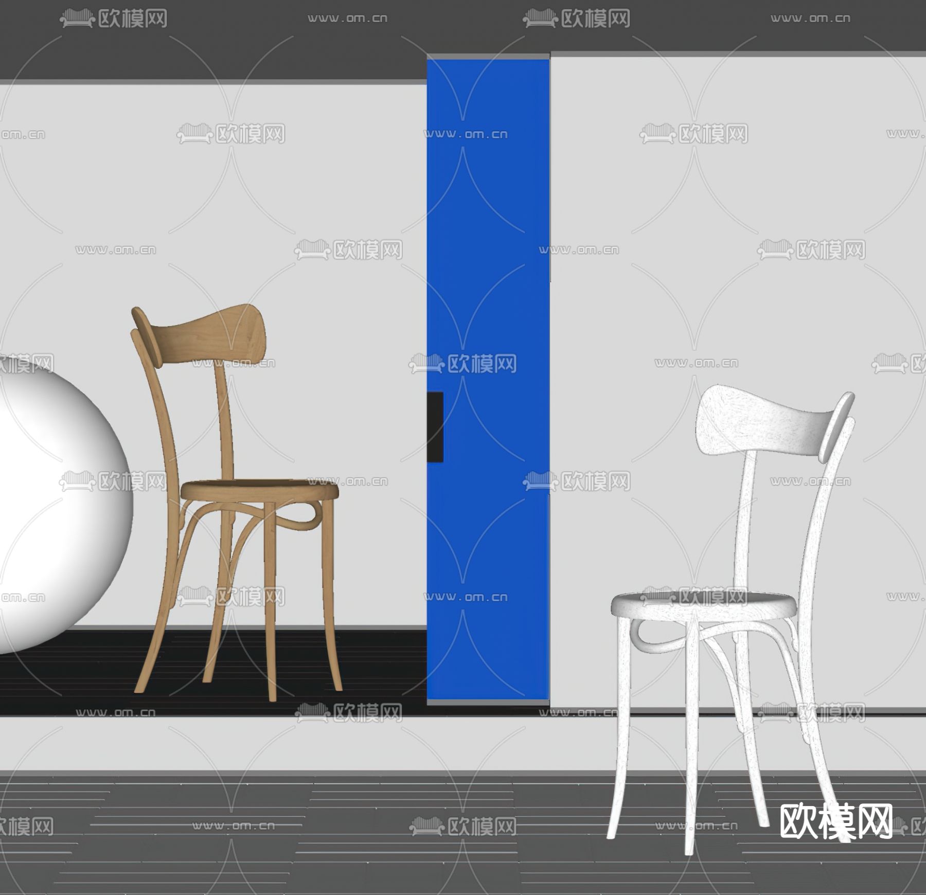 现代圆形靠背椅子su模型下载（渲染图2）