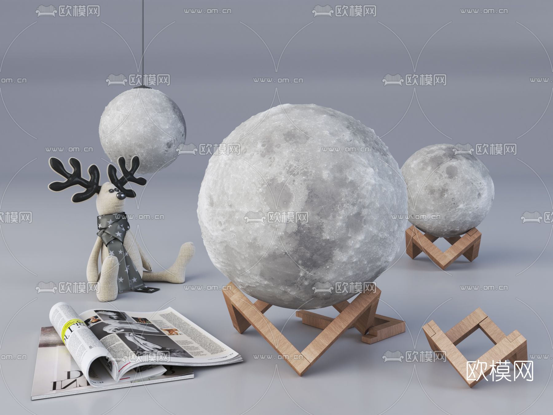 现代月亮灯台灯3d模型下载