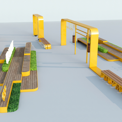  现代户外公共座椅su模型 