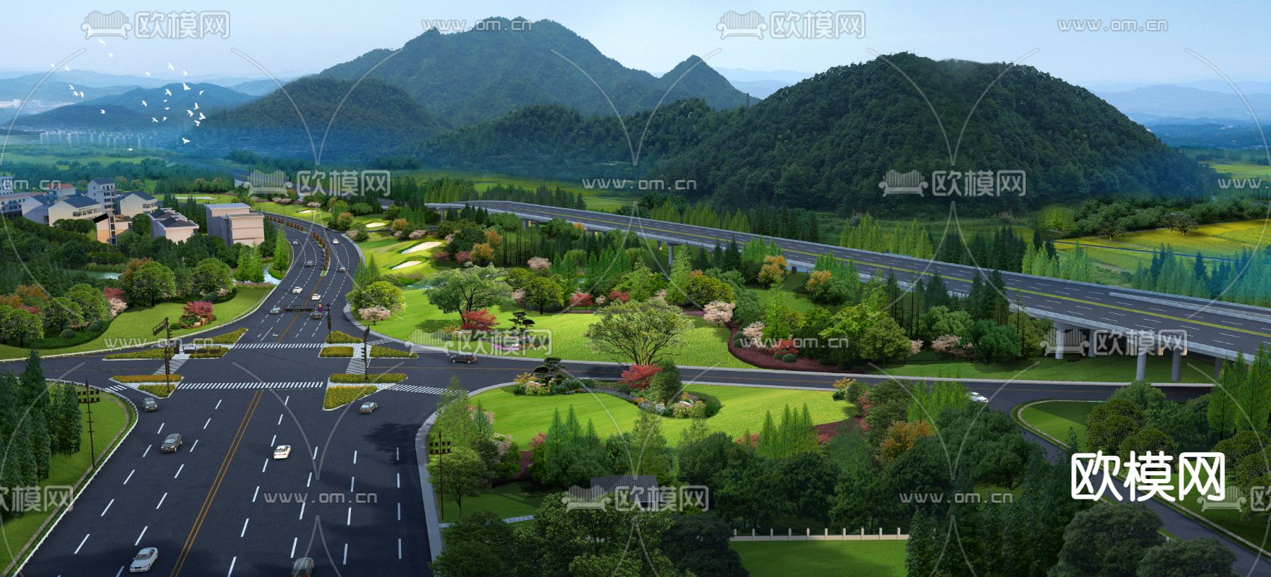 现代道路桥梁鸟瞰psd下载