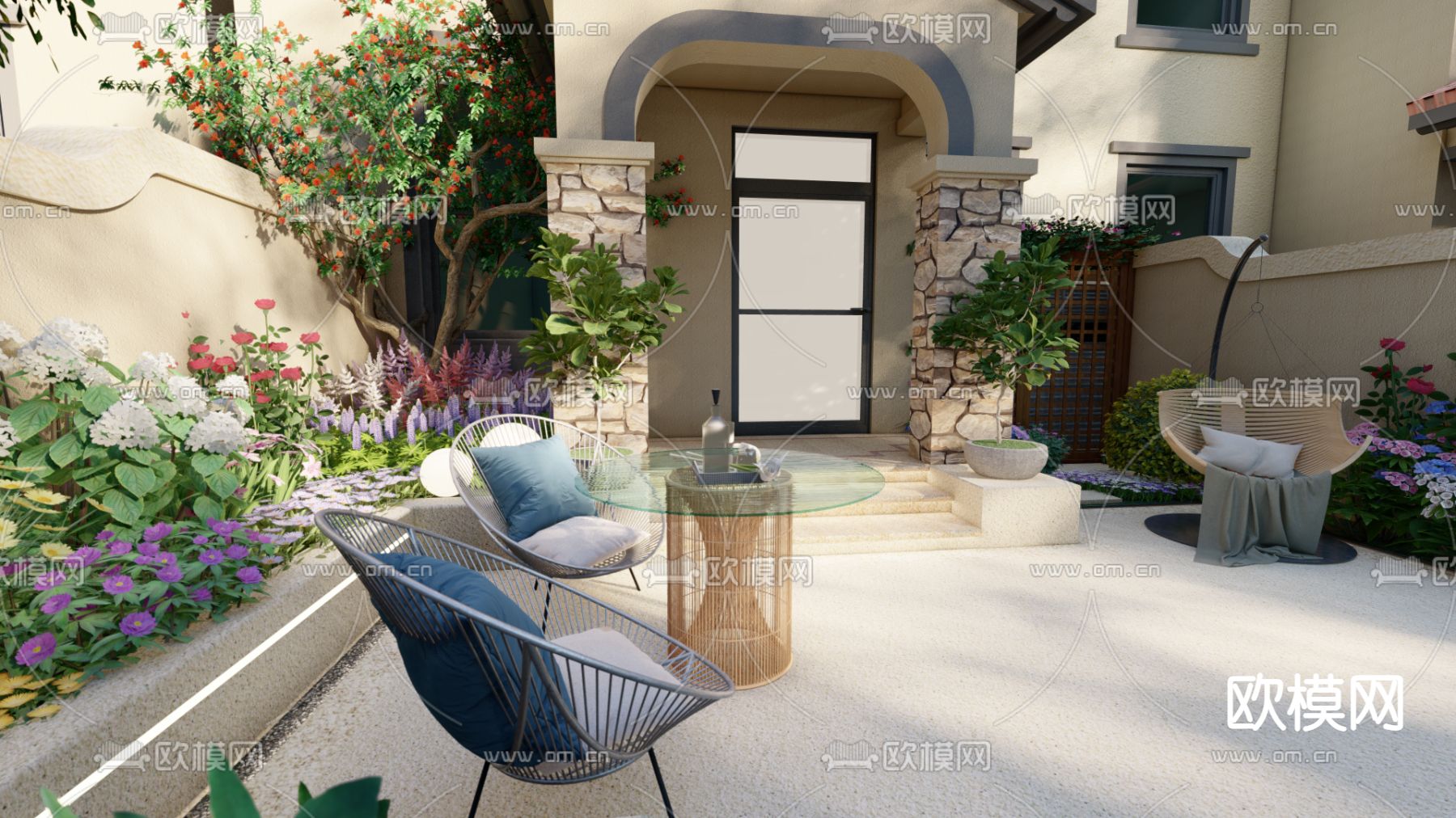 简欧别墅庭院景观su模型下载（渲染图2）