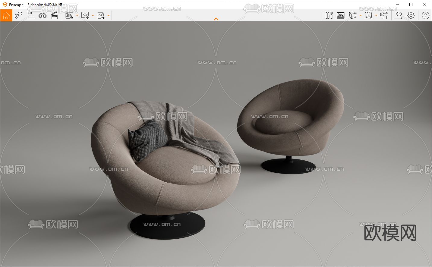 Eichholtz 现代咖色休闲椅su模型下载（渲染图3）