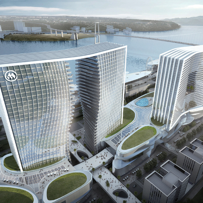  现代酒店建筑外观鸟瞰su模型 