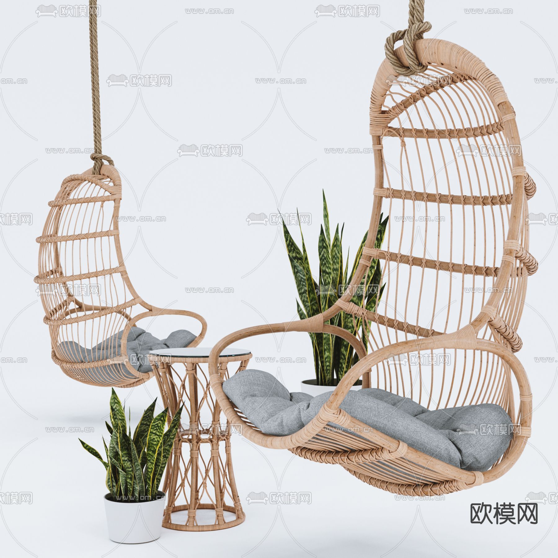 现代藤编吊椅3d模型下载（渲染图1）