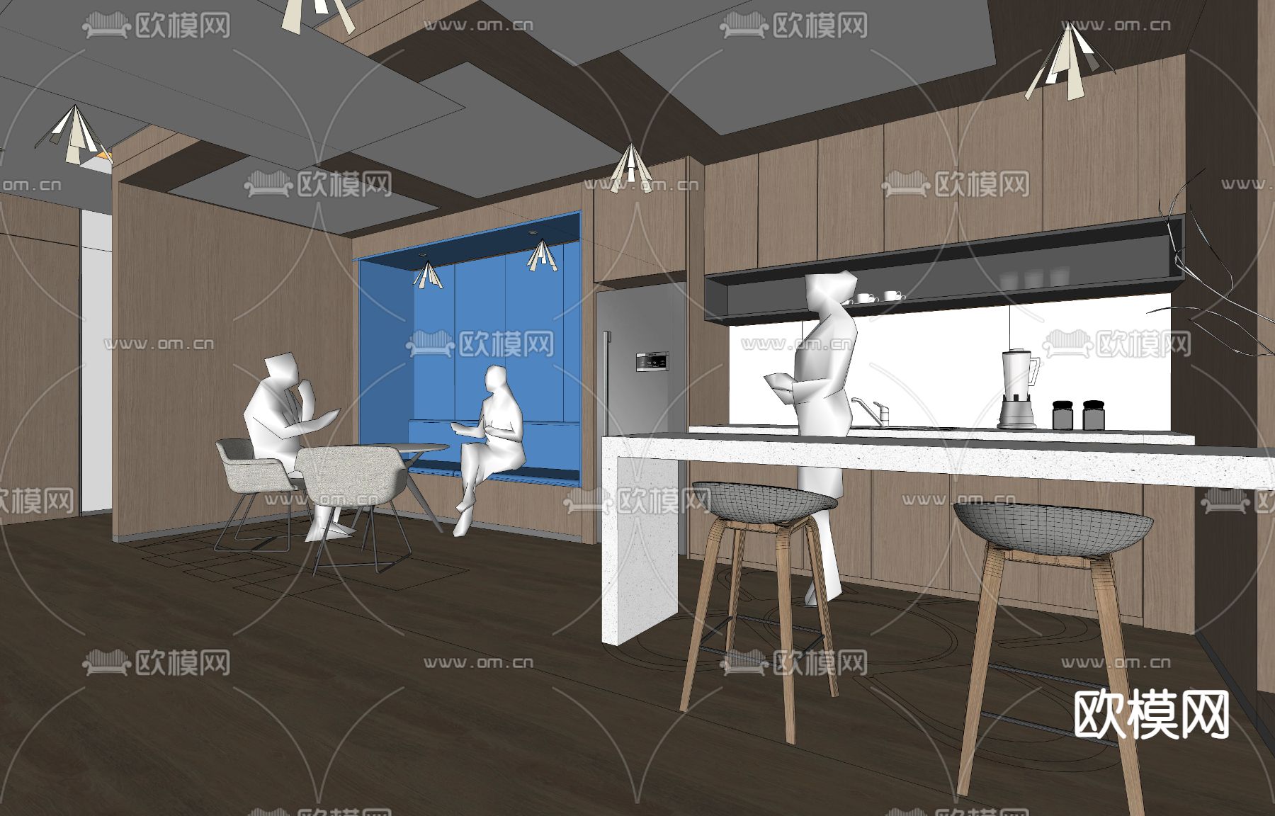 现代办公室茶水间su模型