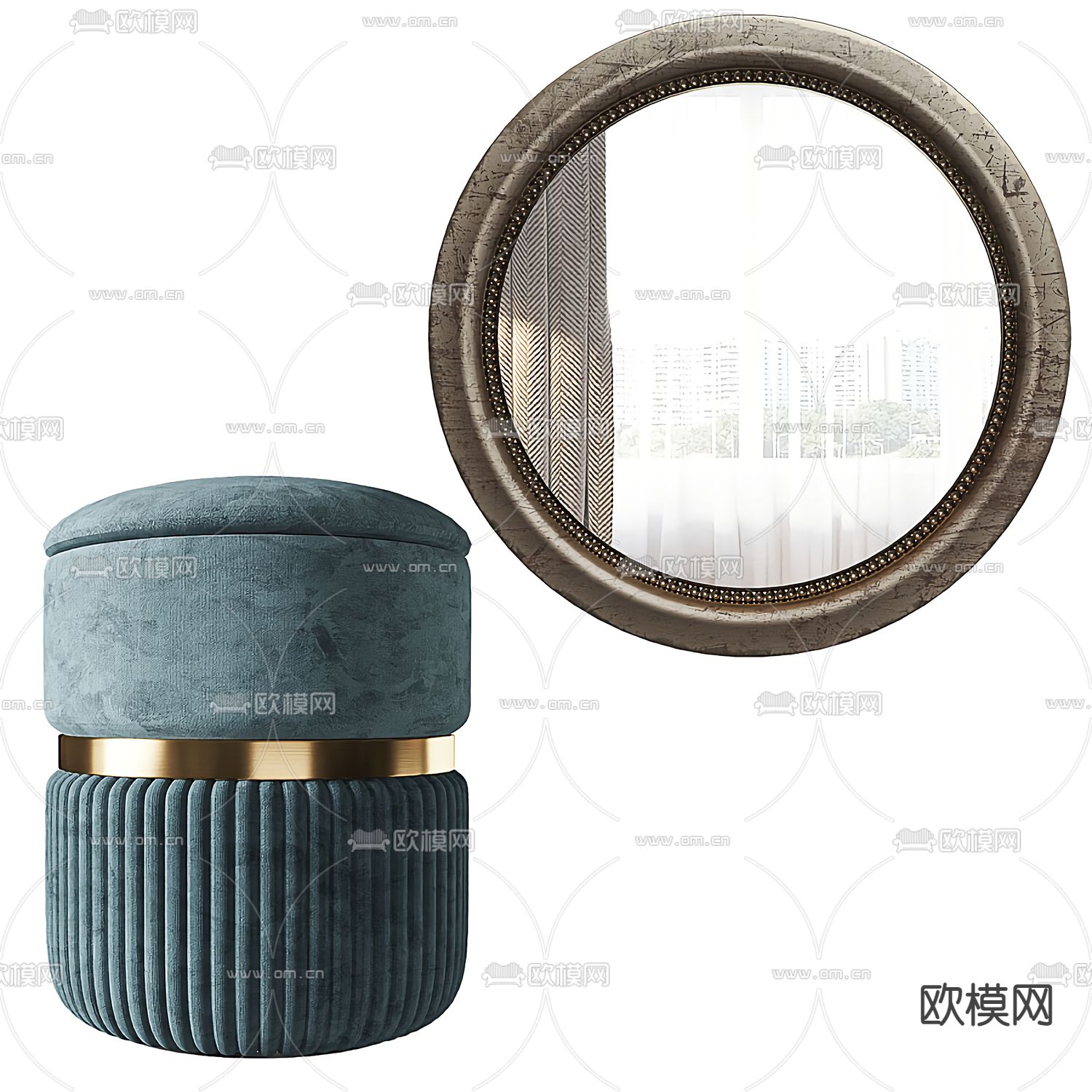 北欧实木梳妆台3d模型下载（渲染图3）