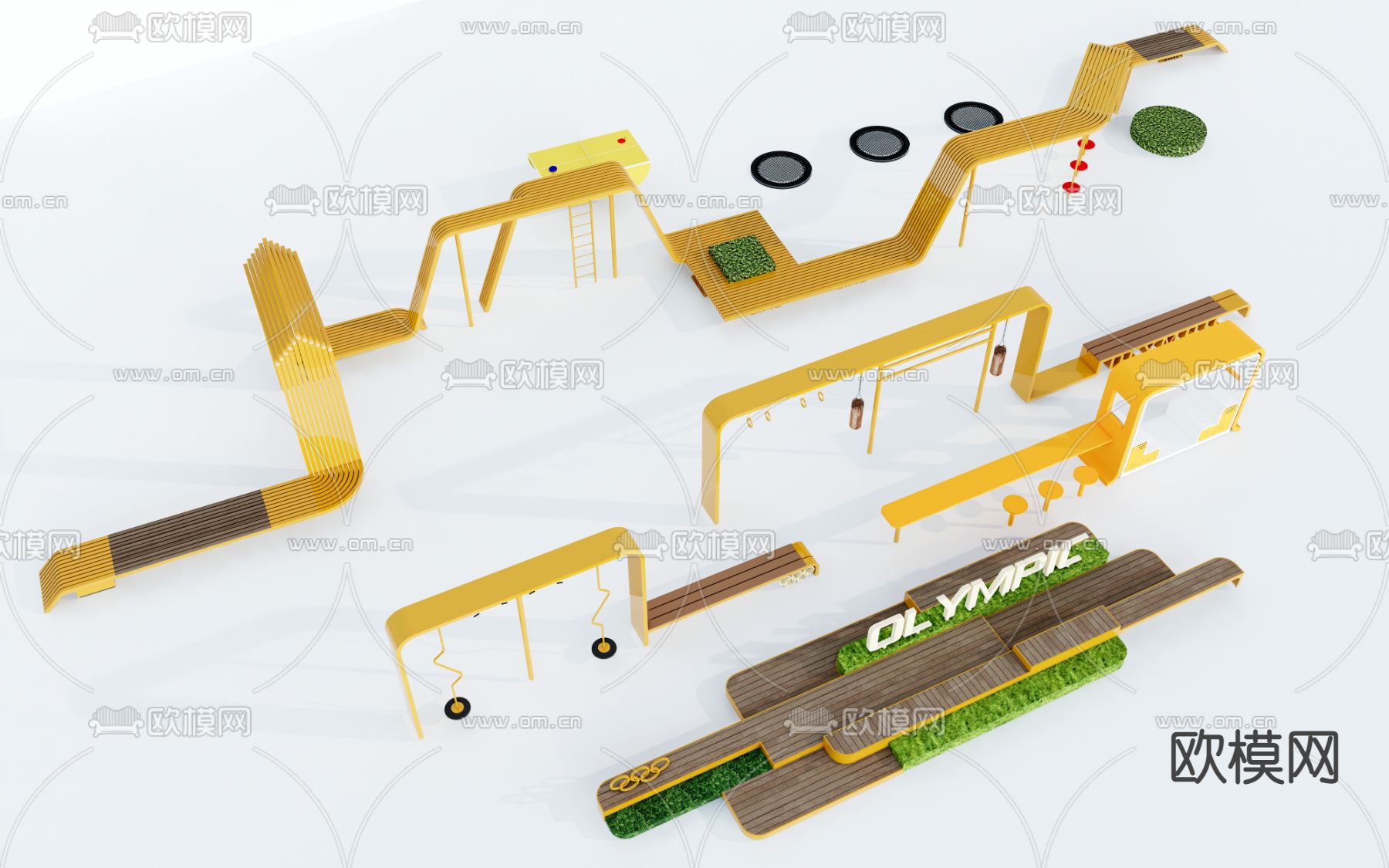 现代户外公共座椅su模型下载（渲染图1）