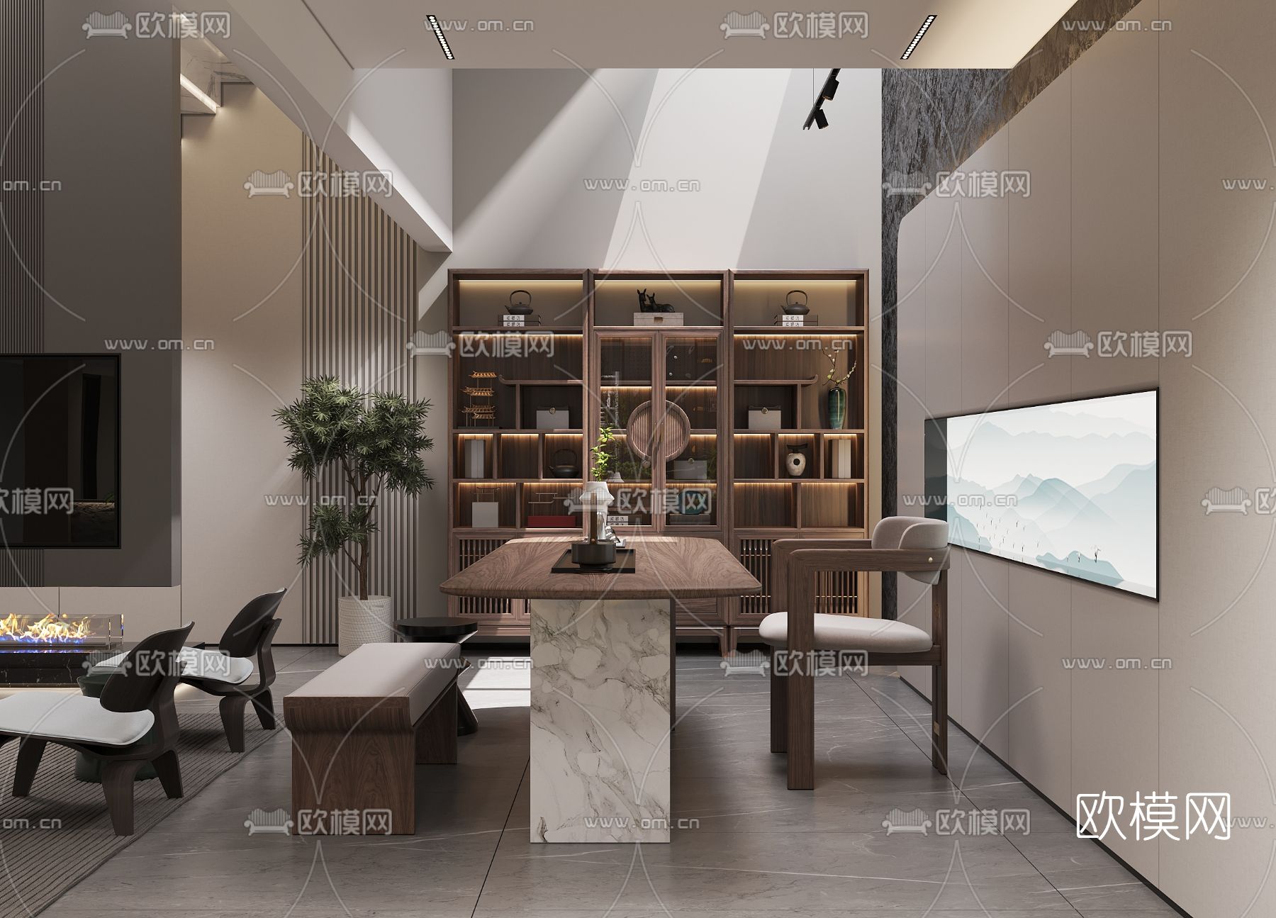 现代别墅客厅餐厅3d模型下载（渲染图7）