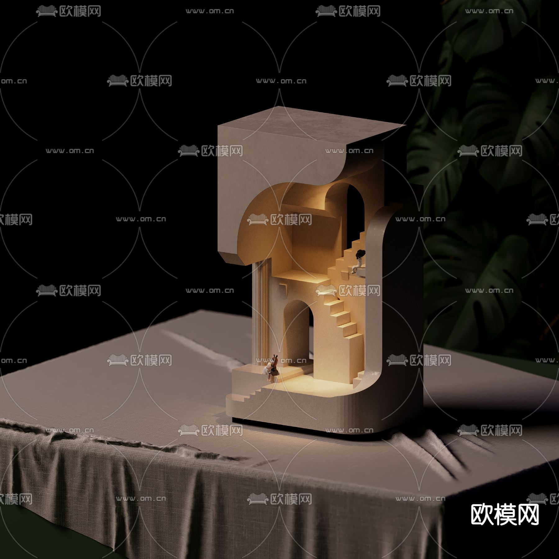 欧式楼宇墙角石膏壁灯3d模型下载（渲染图2）