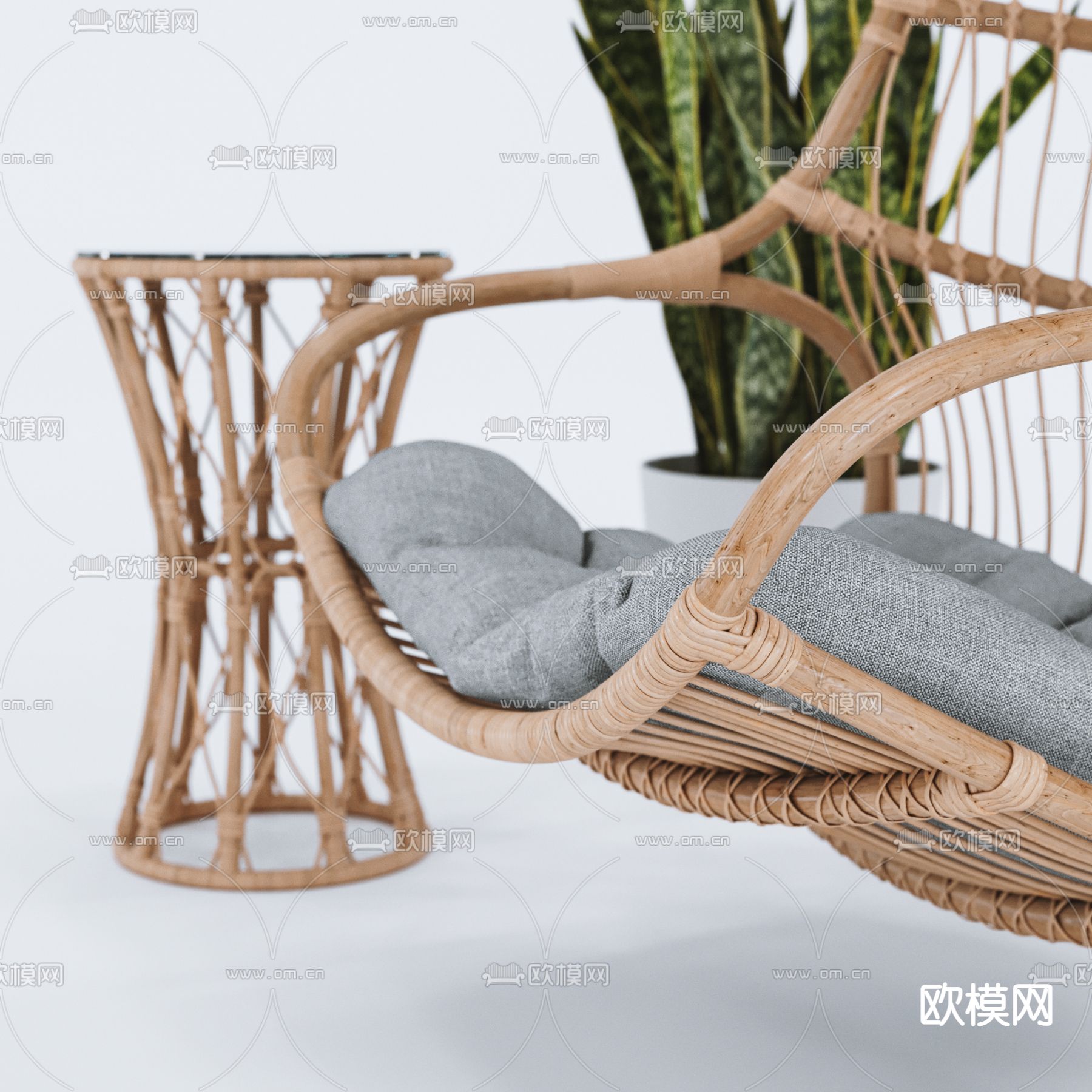 现代藤编吊椅3d模型下载（渲染图3）