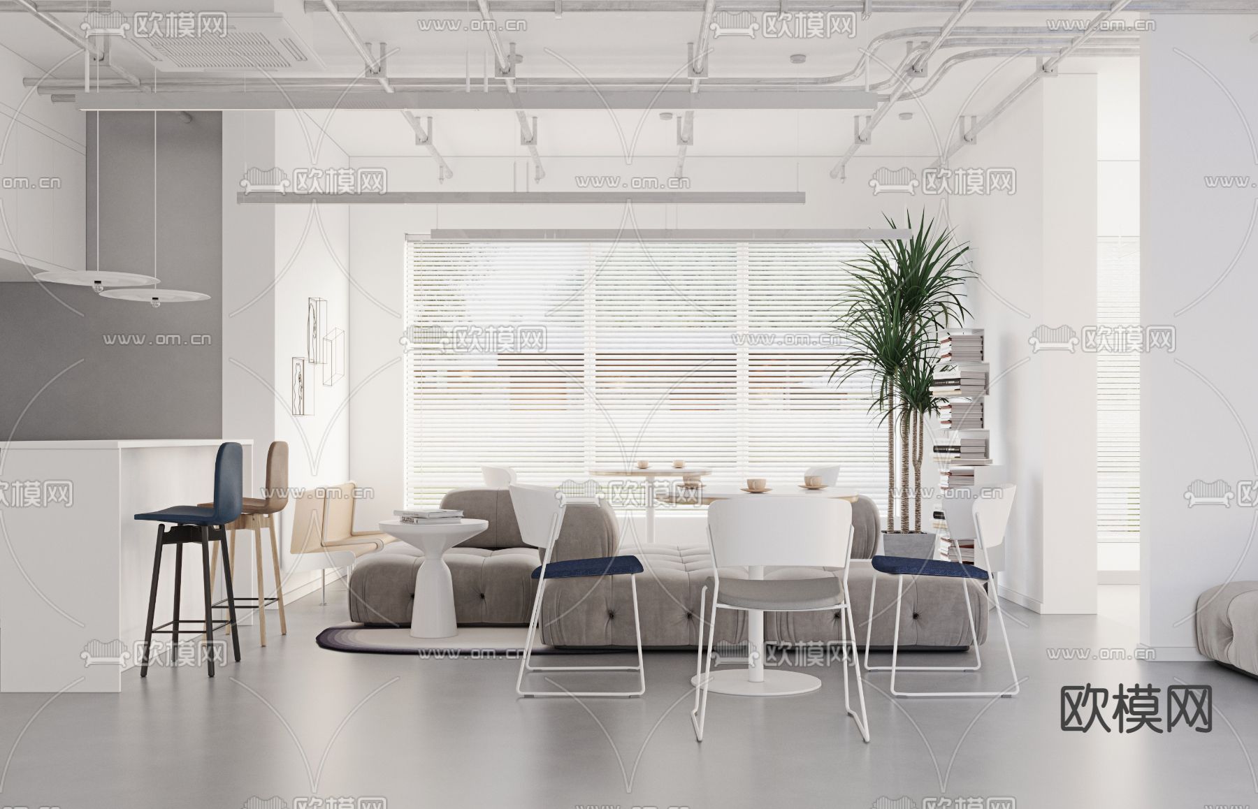 现代极简工作室休闲区3d模型下载（渲染图1）
